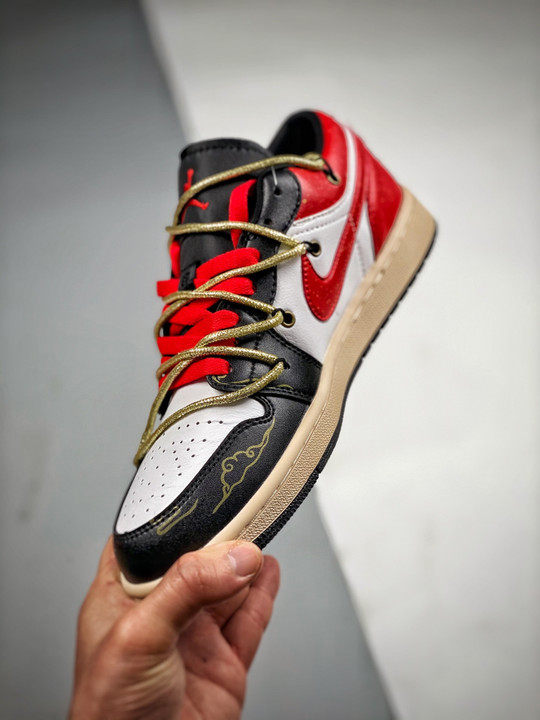 Custom air jordan 1 low white black red
