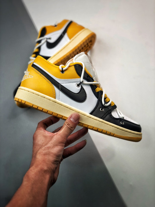 Custom air jordan 1 low white black yellow
