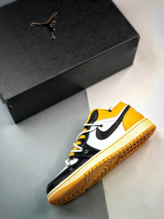 Custom air jordan 1 low white black yellow