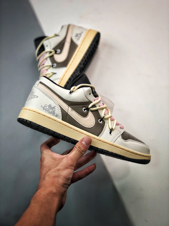 Custom air jordan 1 low white brown