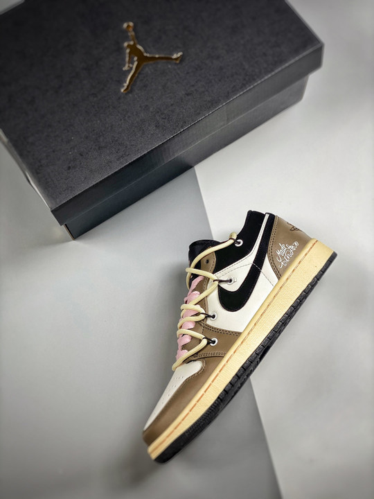 Custom air jordan 1 low white brown black