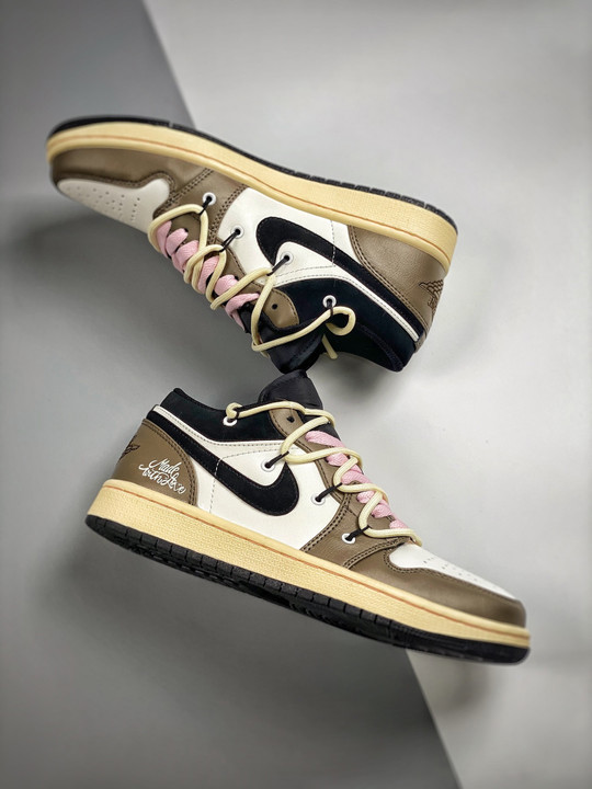 Custom air jordan 1 low white brown black