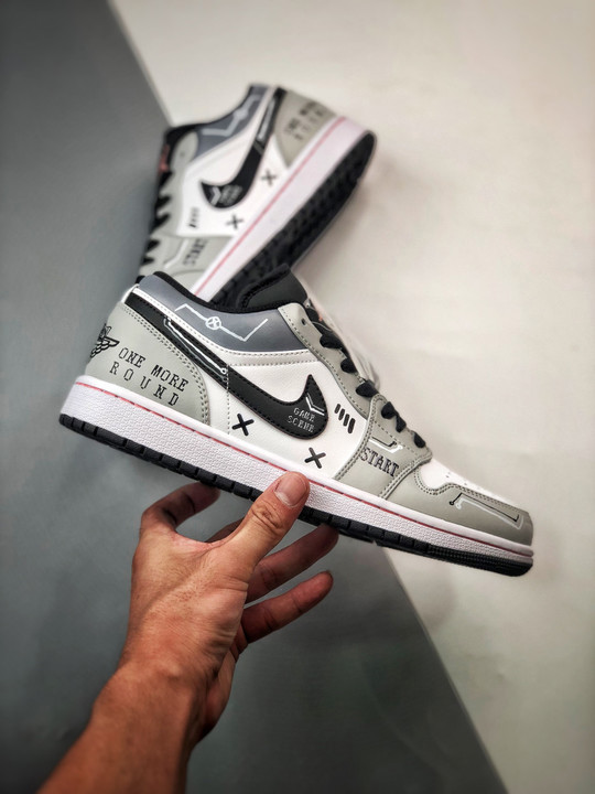 Custom air jordan 1 low white grey black