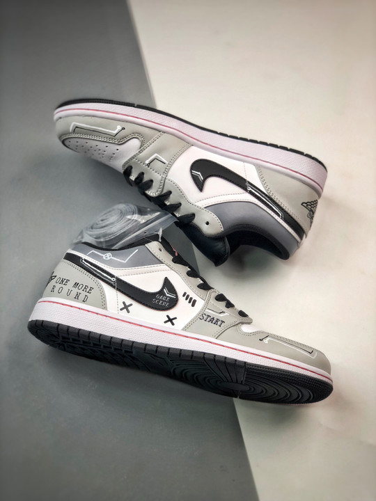 Custom air jordan 1 low white grey black