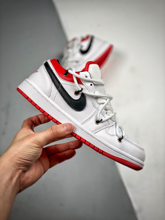 Custom air jordan 1 low white university red black