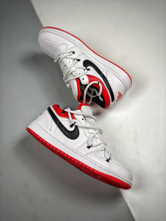 Custom air jordan 1 low white university red black