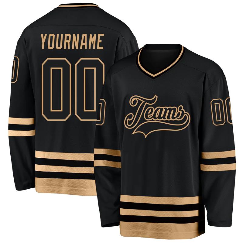 Custom black black-old gold hockey jersey