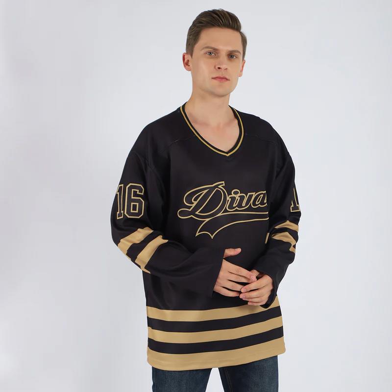 Custom black black-old gold hockey jersey