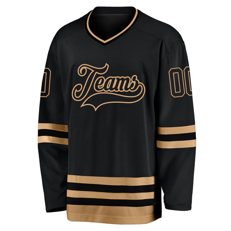 Custom black black-old gold hockey jersey