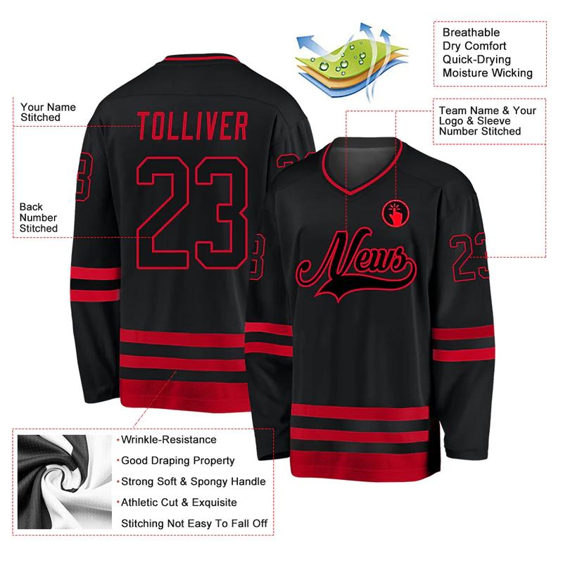 Custom black black-red hockey jersey