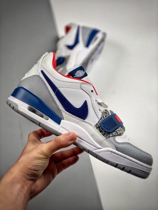 Jordan legacy 312 low white/french blue-wolf grey-university red