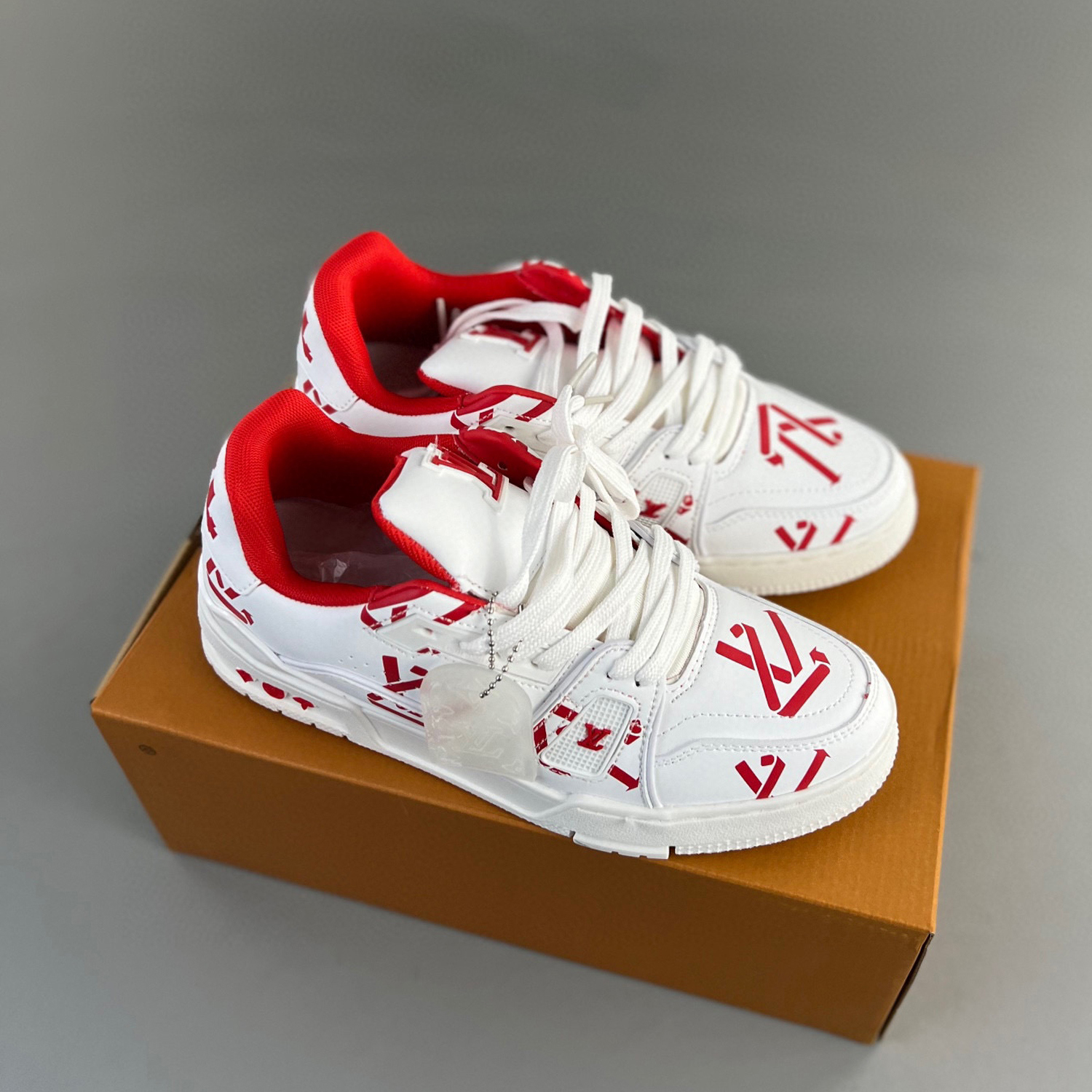 Louis vuitton lv trainer sneaker #54 red white