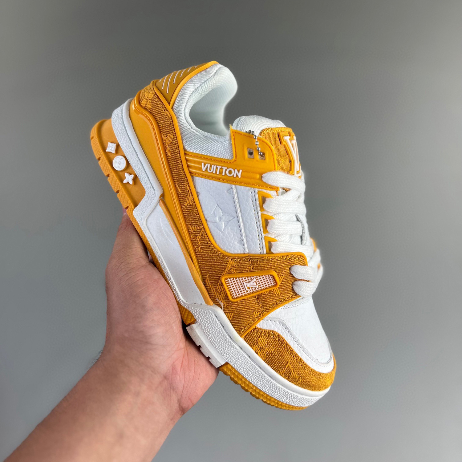 Louis vuitton lv trainer sneaker light orange canvas