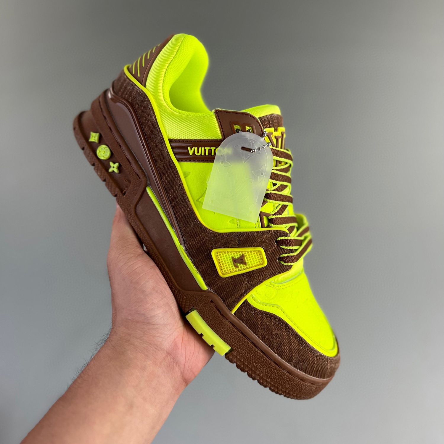 Louis vuitton lv trainer sneaker neon canvas