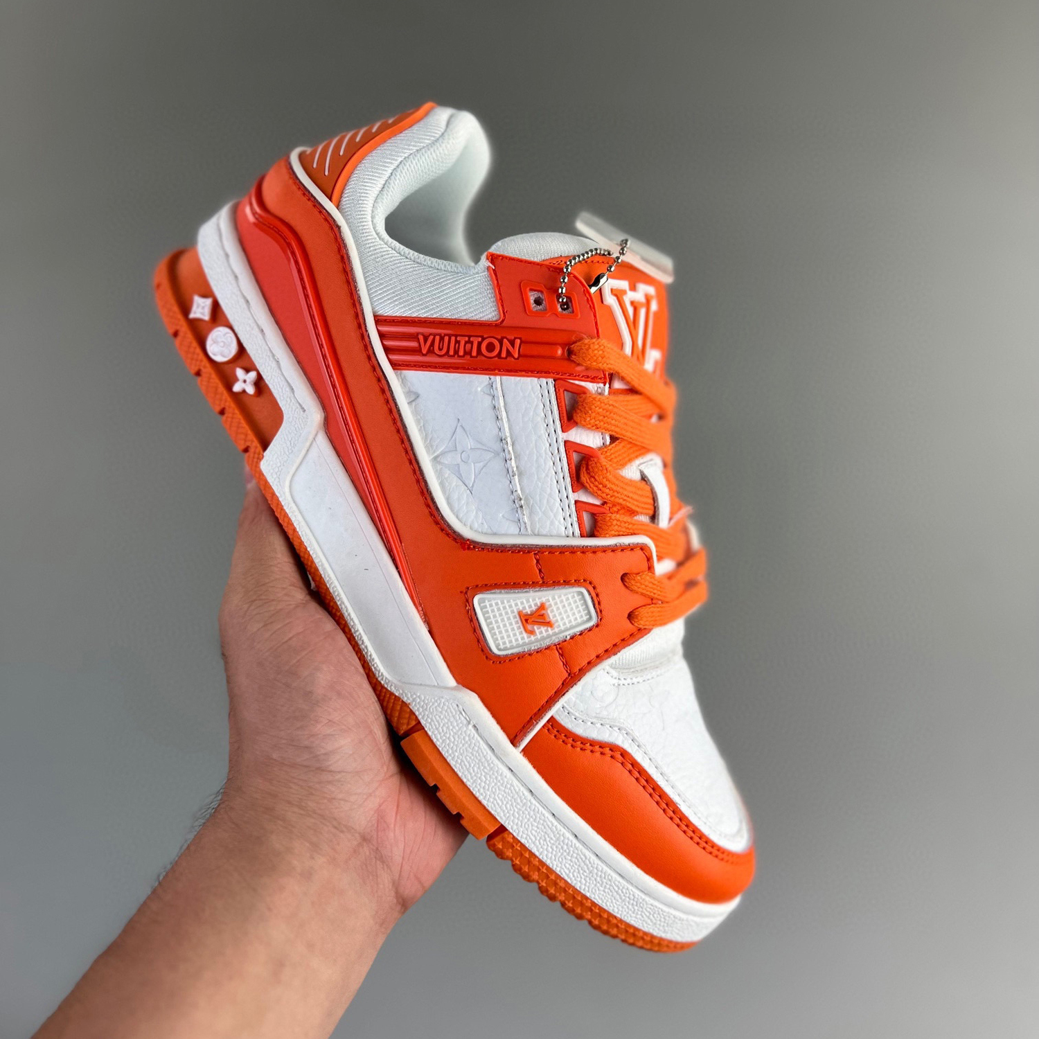 Louis vuitton lv trainer sneaker orange white lv