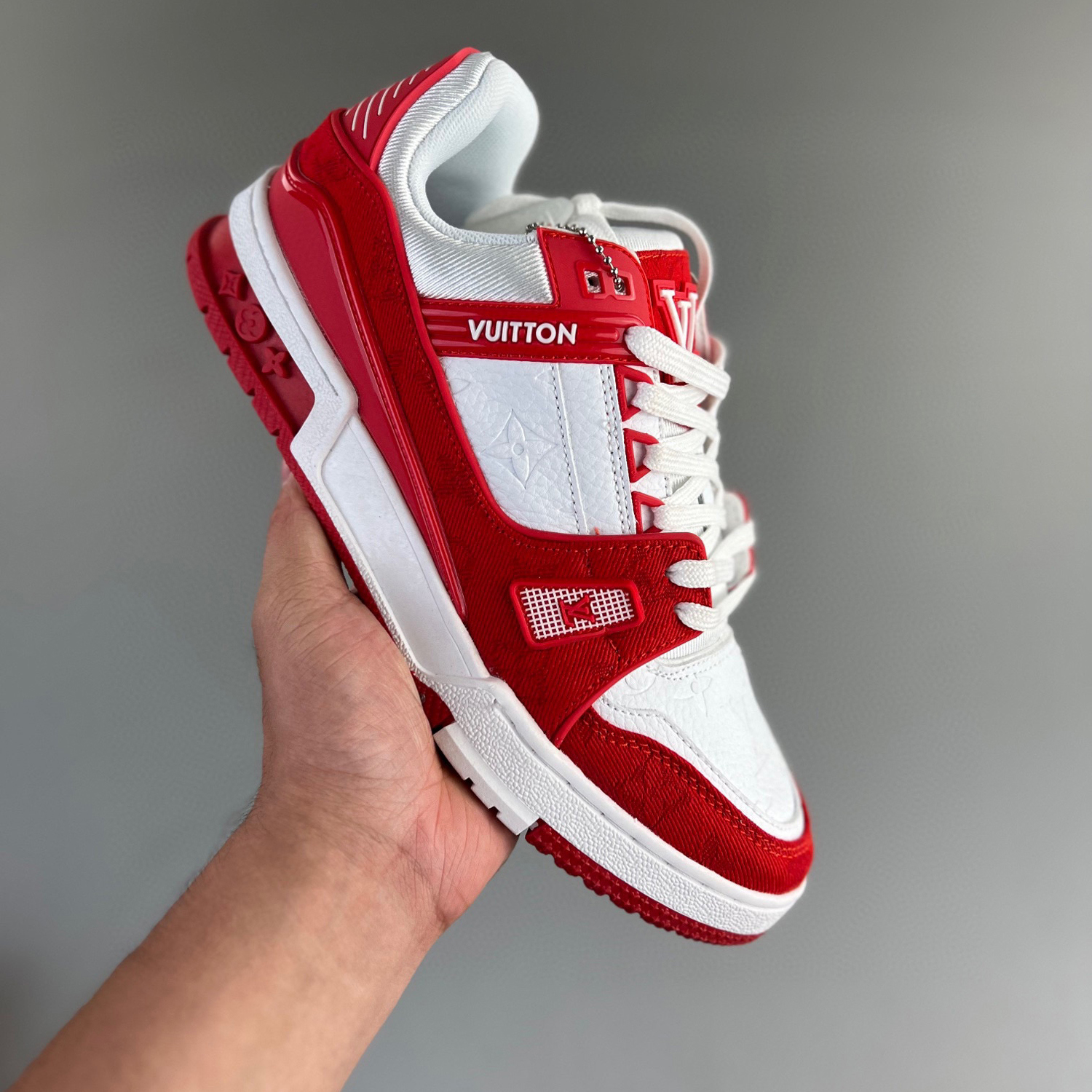 Louis vuitton lv trainer sneaker red white lv
