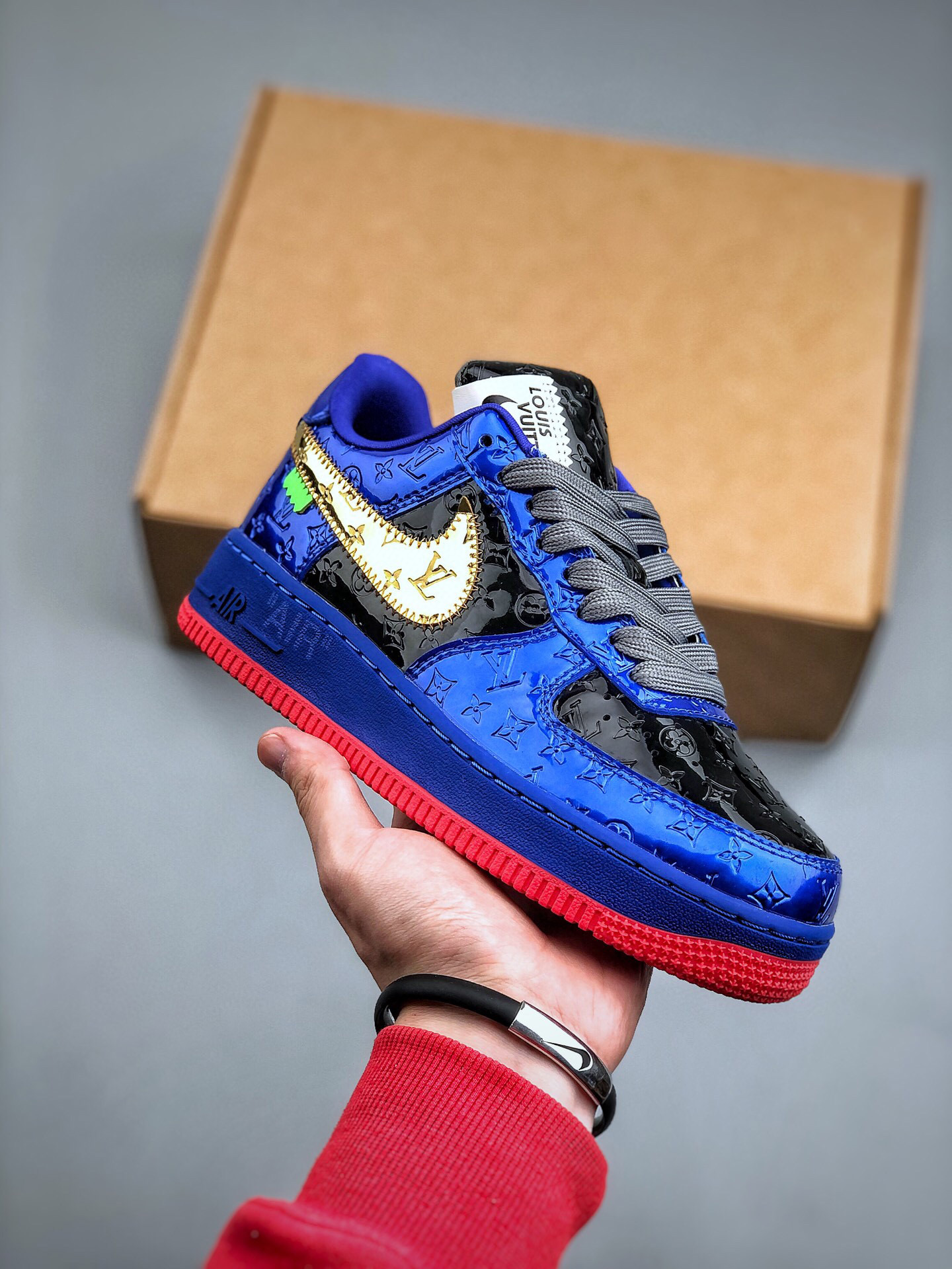 Louis vuitton nike air force 1 low black metallic blue -000oldla6ab