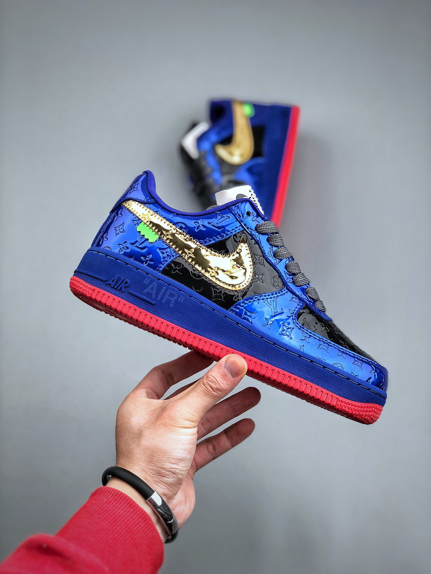 Louis vuitton nike air force 1 low black metallic blue -000oldla6ab