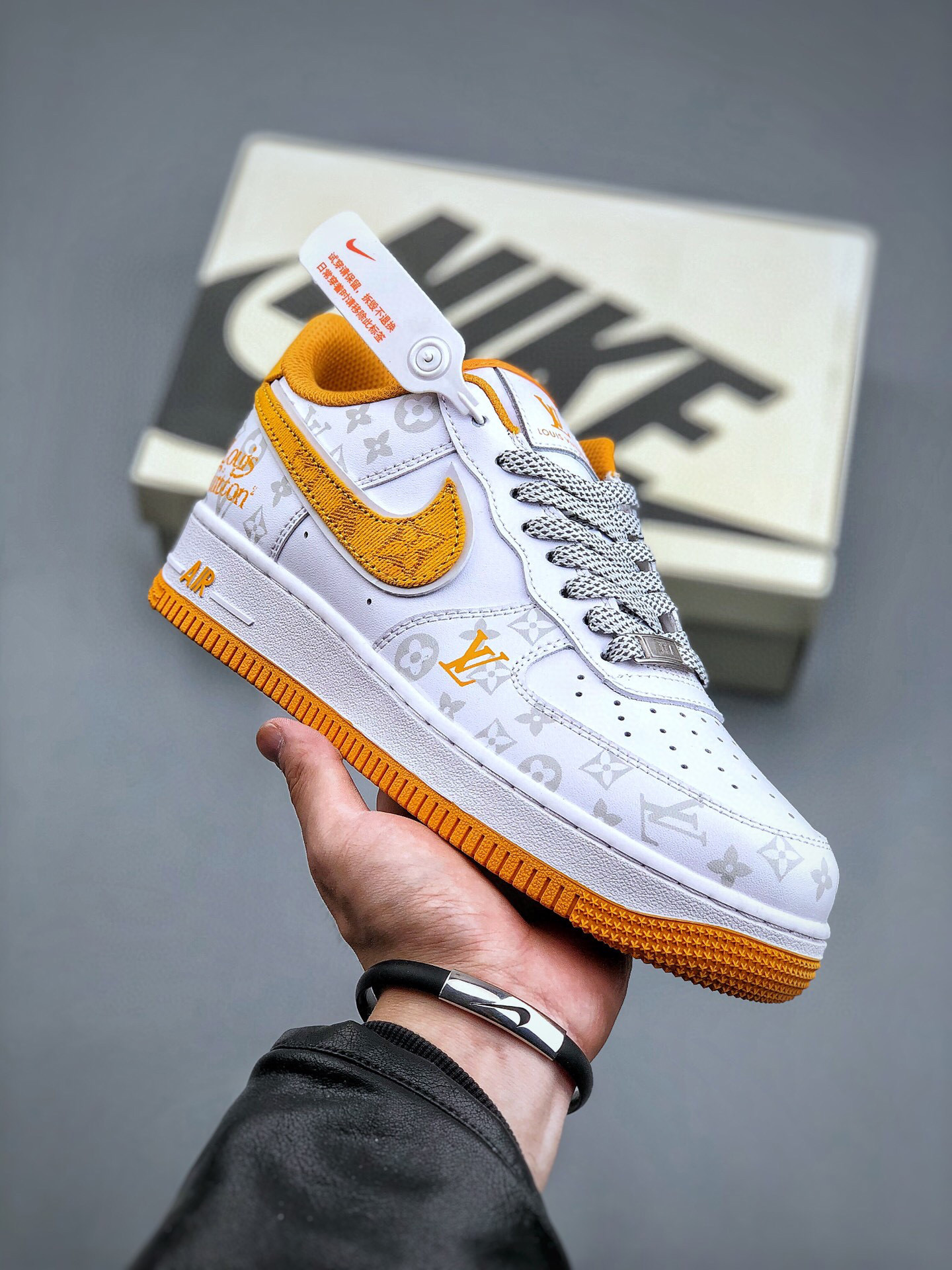 Louis vuitton nike air force 1 low orange grey monogram -000byeelfky