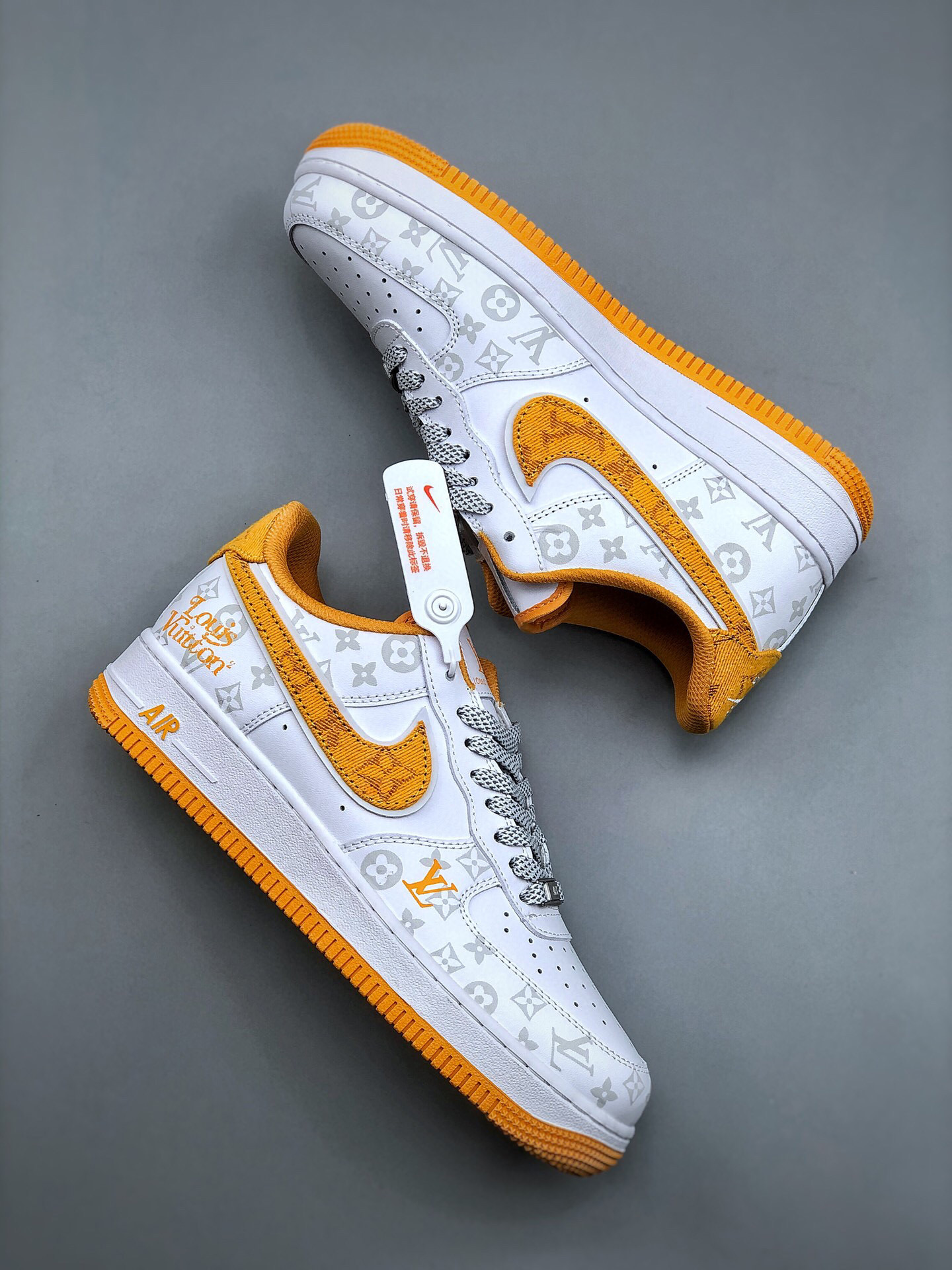 Louis vuitton nike air force 1 low orange grey monogram -000byeelfky