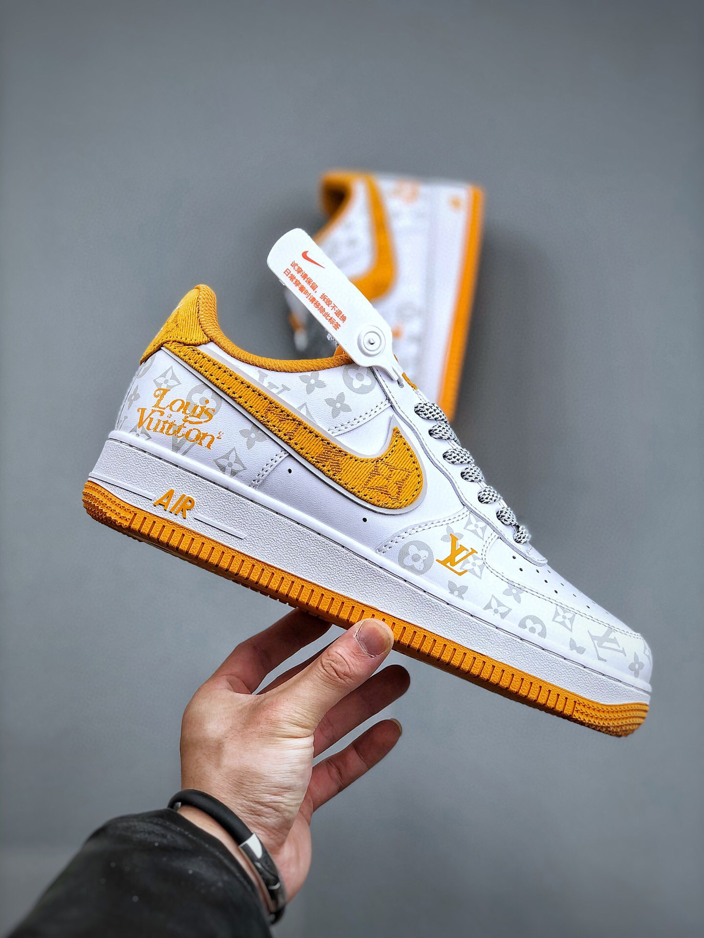 Louis vuitton nike air force 1 low orange grey monogram -000byeelfky