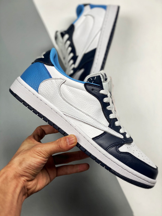 Travis scott x air jordan 1 low uncwhite navy blue