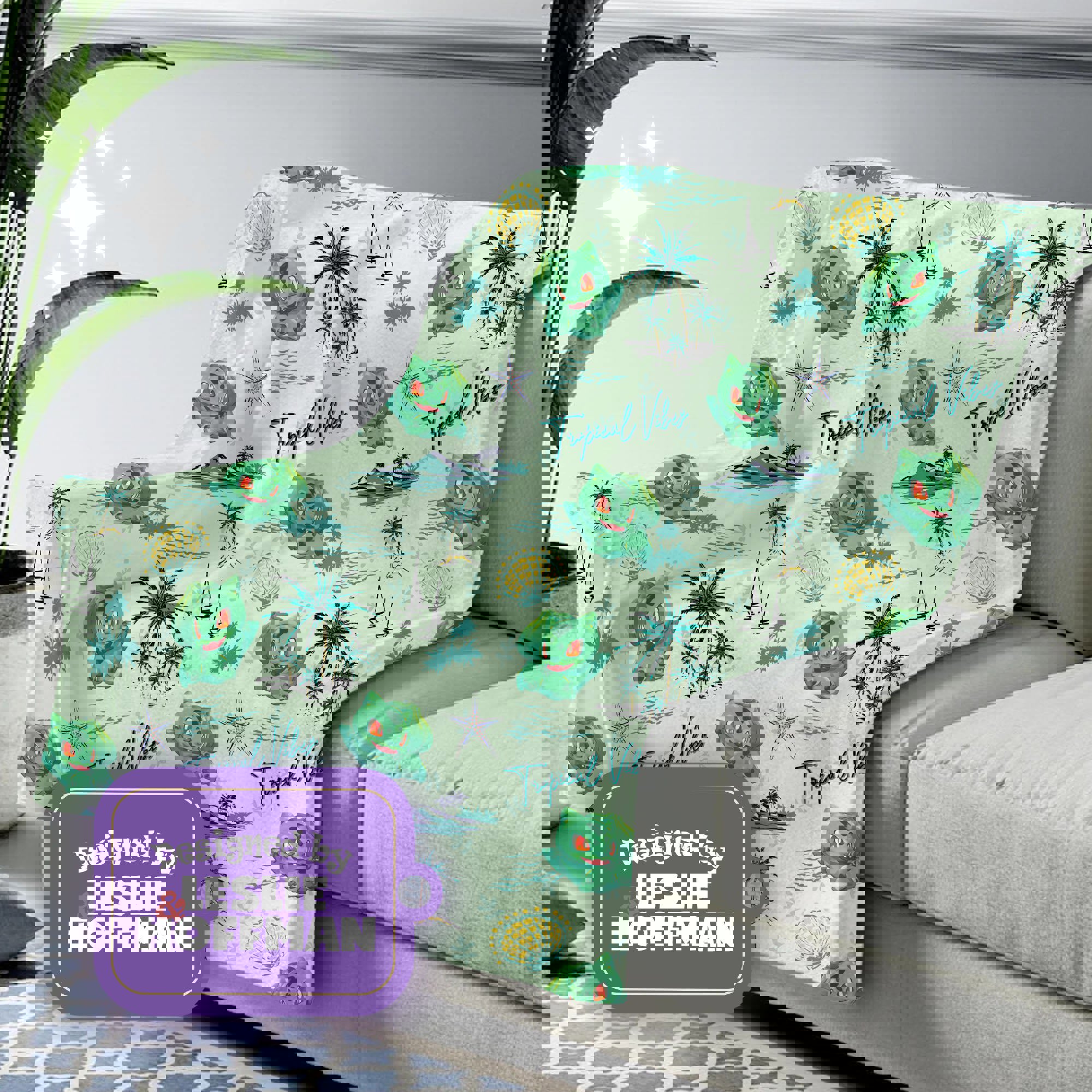 Bulbasaur Tropical Vibes Pokemon Fleece Blanket