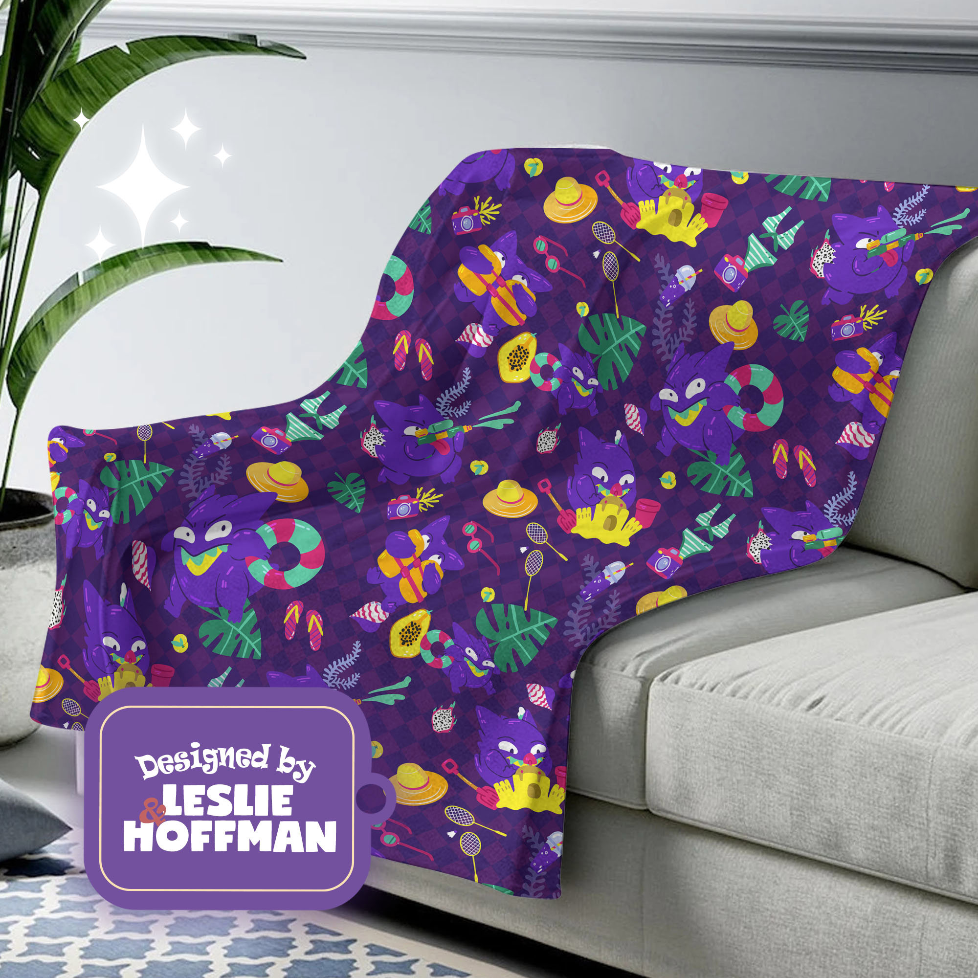 Gengar Summer Fun Pokemon Fleece Blanket