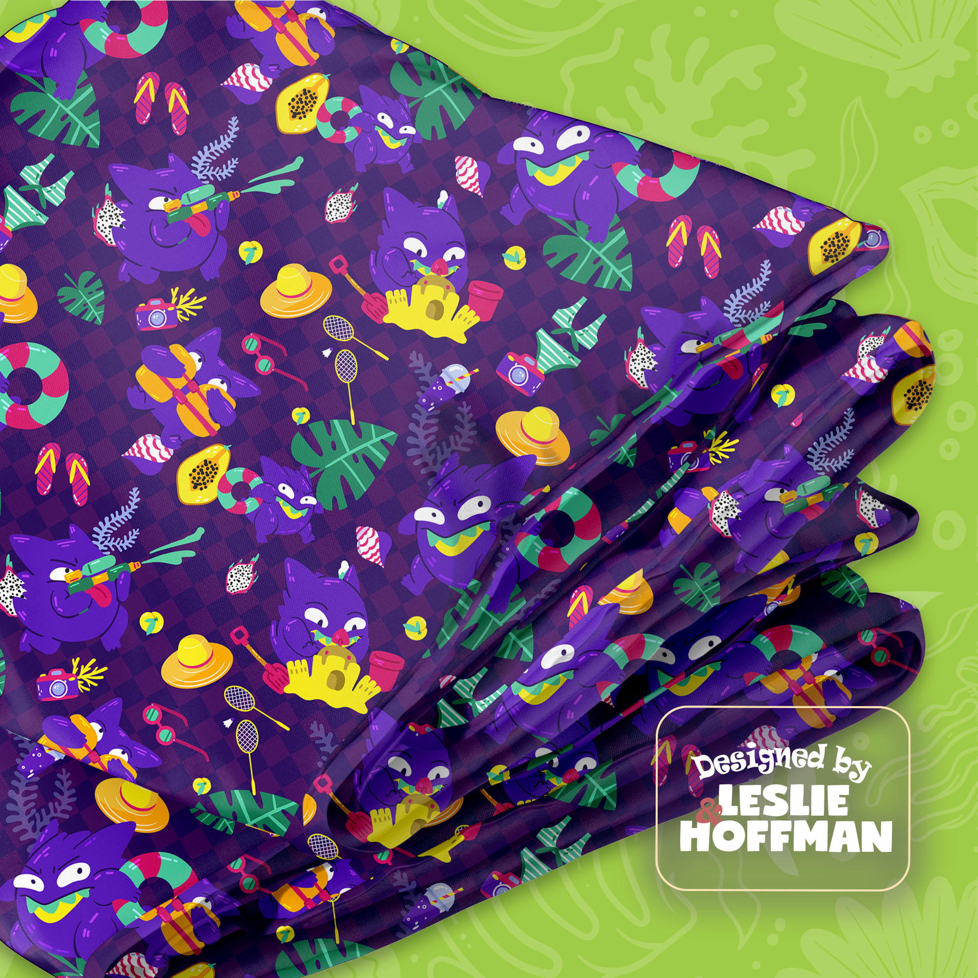 Gengar Summer Fun Pokemon Fleece Blanket