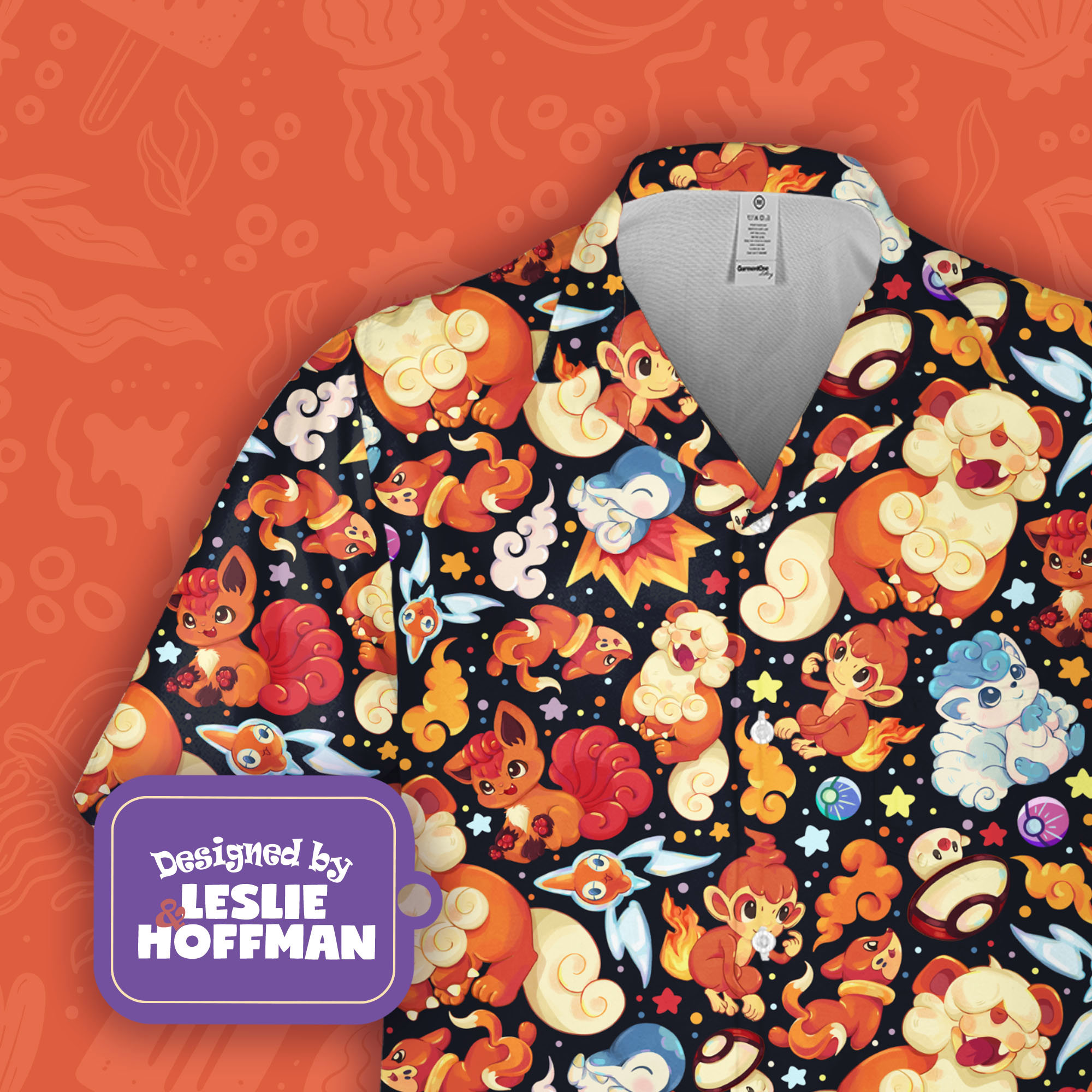 Growlithe Orange Button Up Shirt - Fire Pokemon Hawaiian Shirt