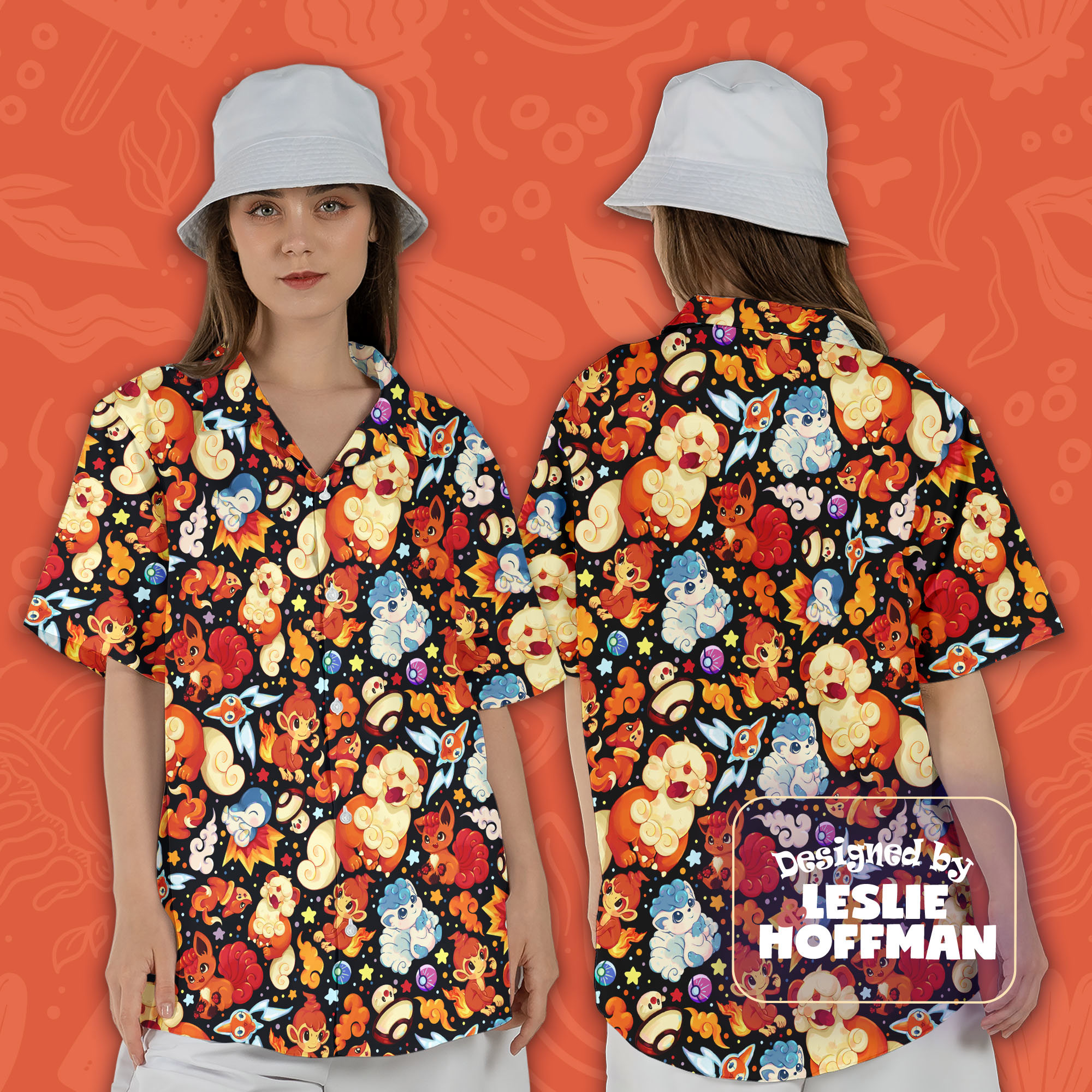 Growlithe Orange Button Up Shirt - Fire Pokemon Hawaiian Shirt