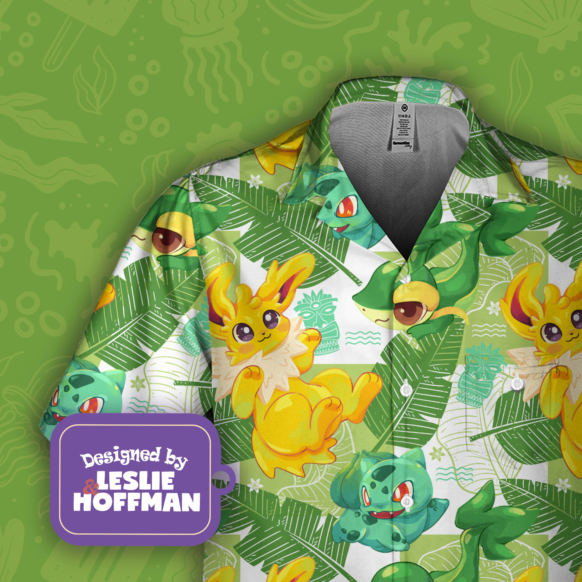Jolteon Green Button Up Shirt - Electric Pokemon Hawaiian Shirt