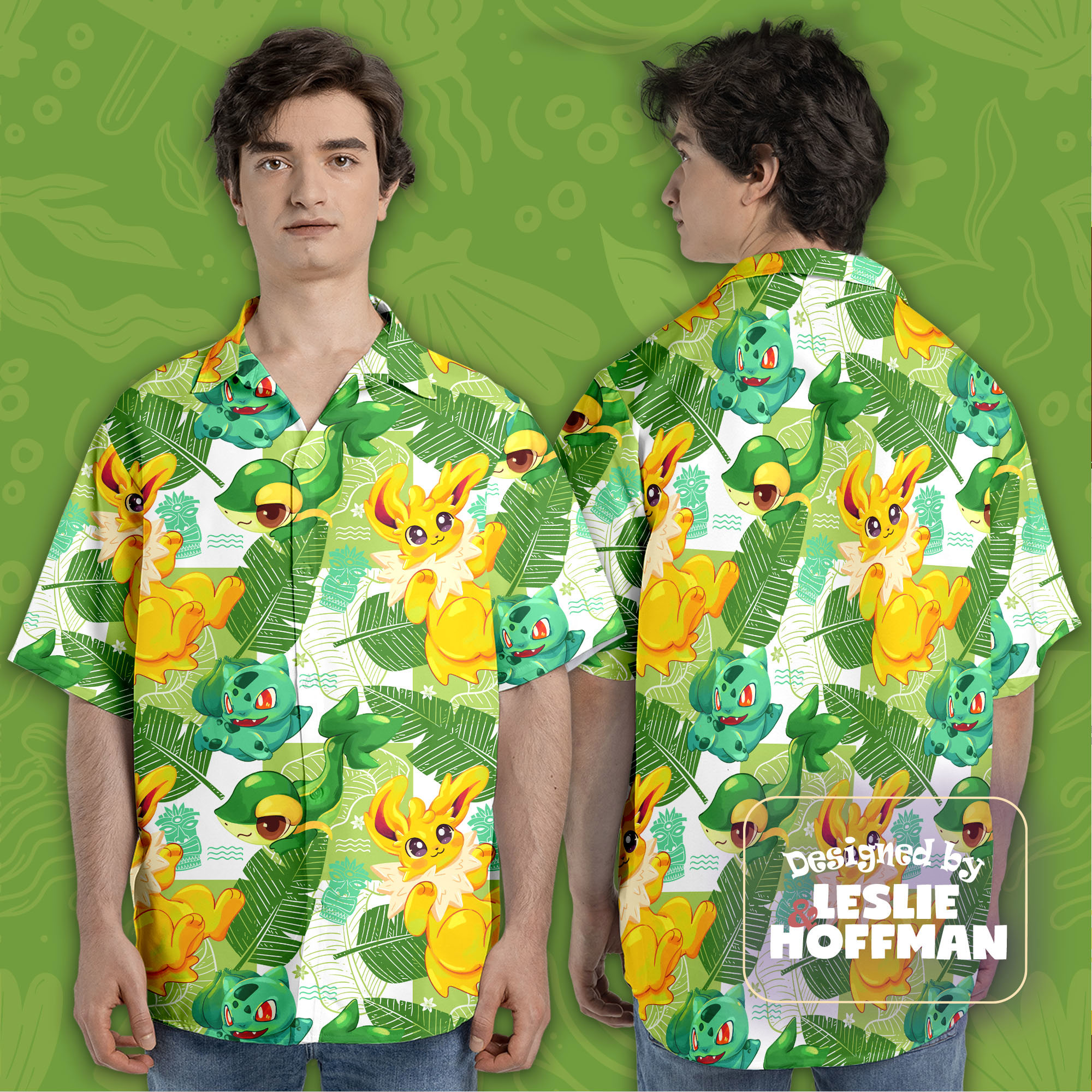 Jolteon Green Button Up Shirt - Electric Pokemon Hawaiian Shirt