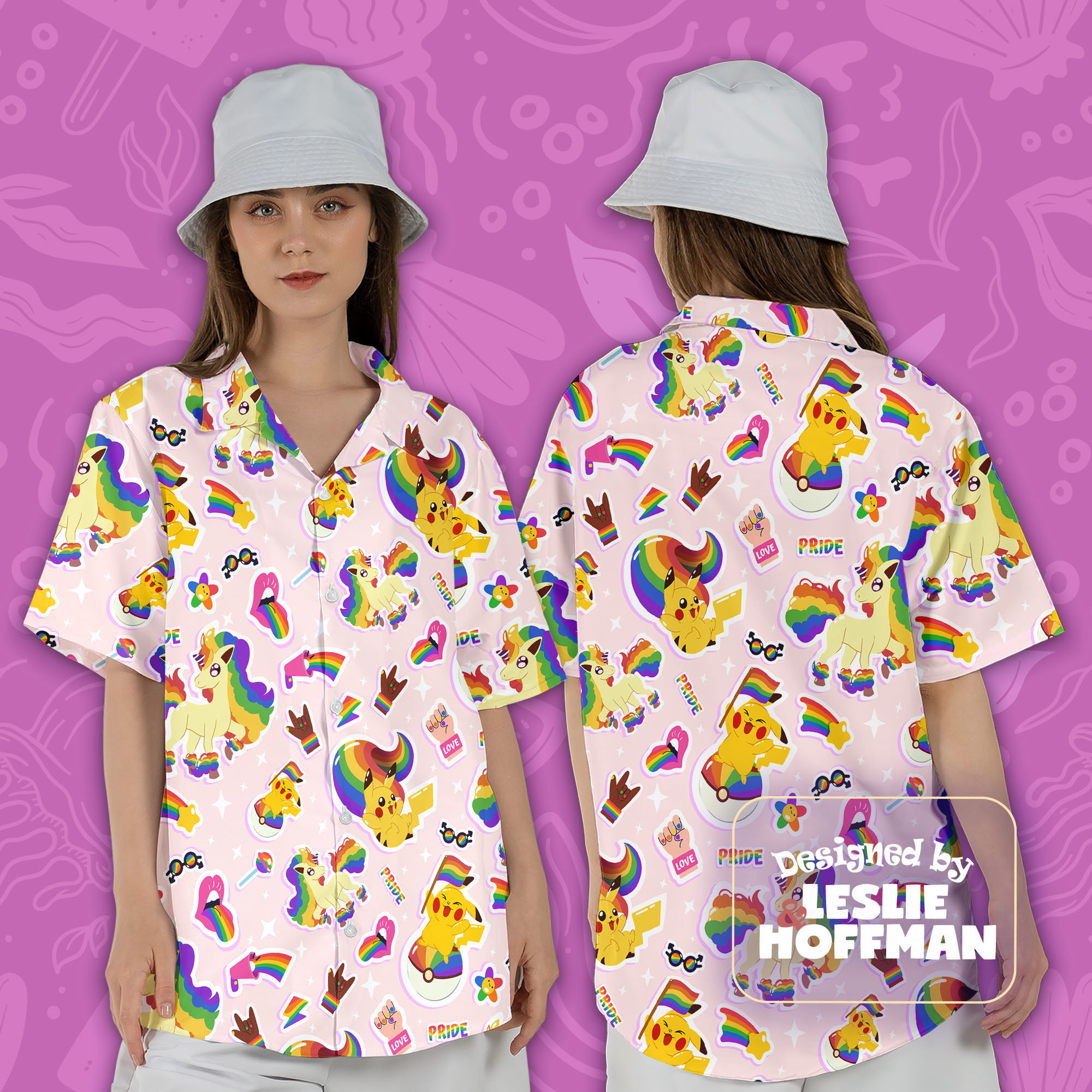 LGBT Pride Button Up Shirt -  Pokemon Hawaiian Shirt