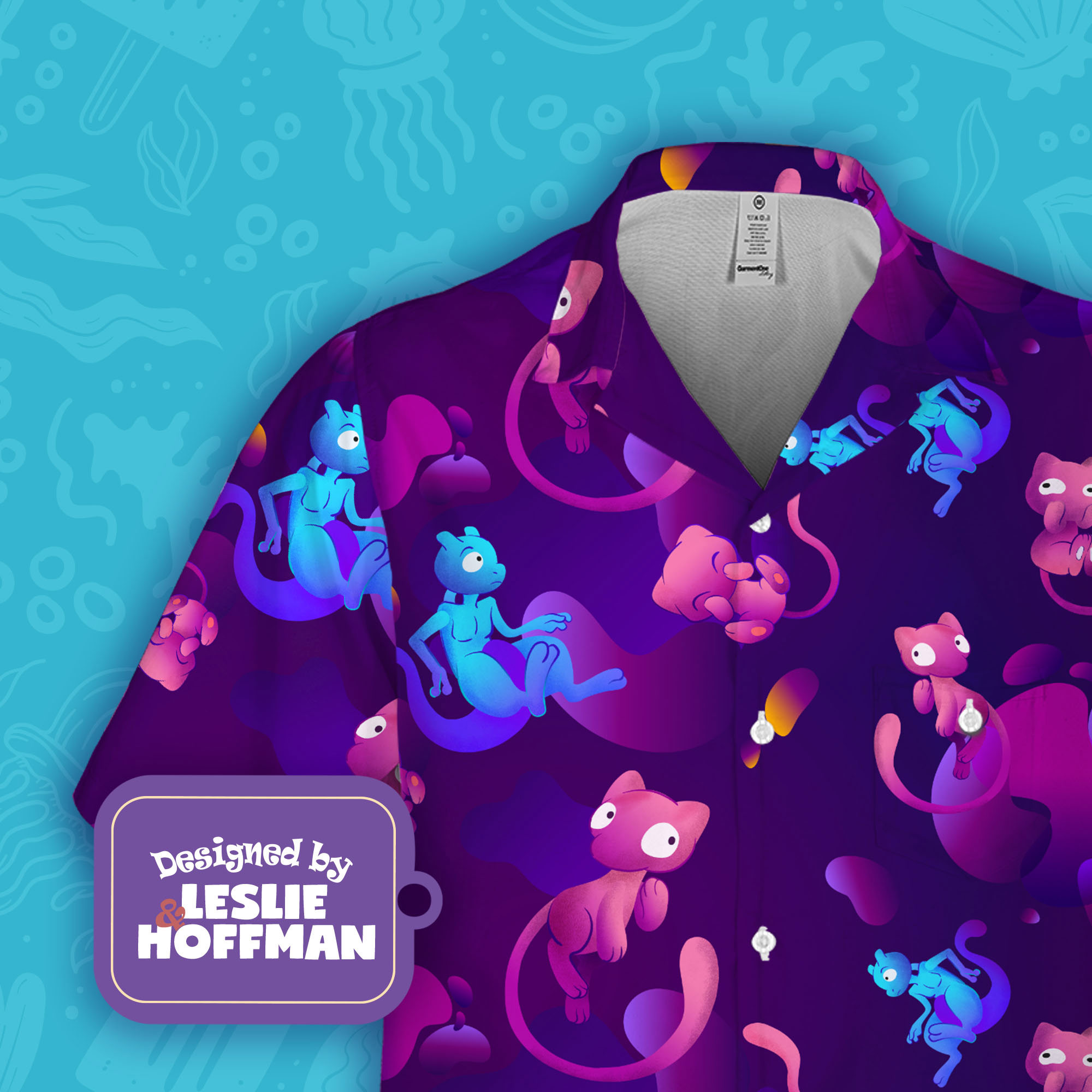 Mew Mewtwo Button Up Shirt - Psychic Pokemon Hawaiian Shirt