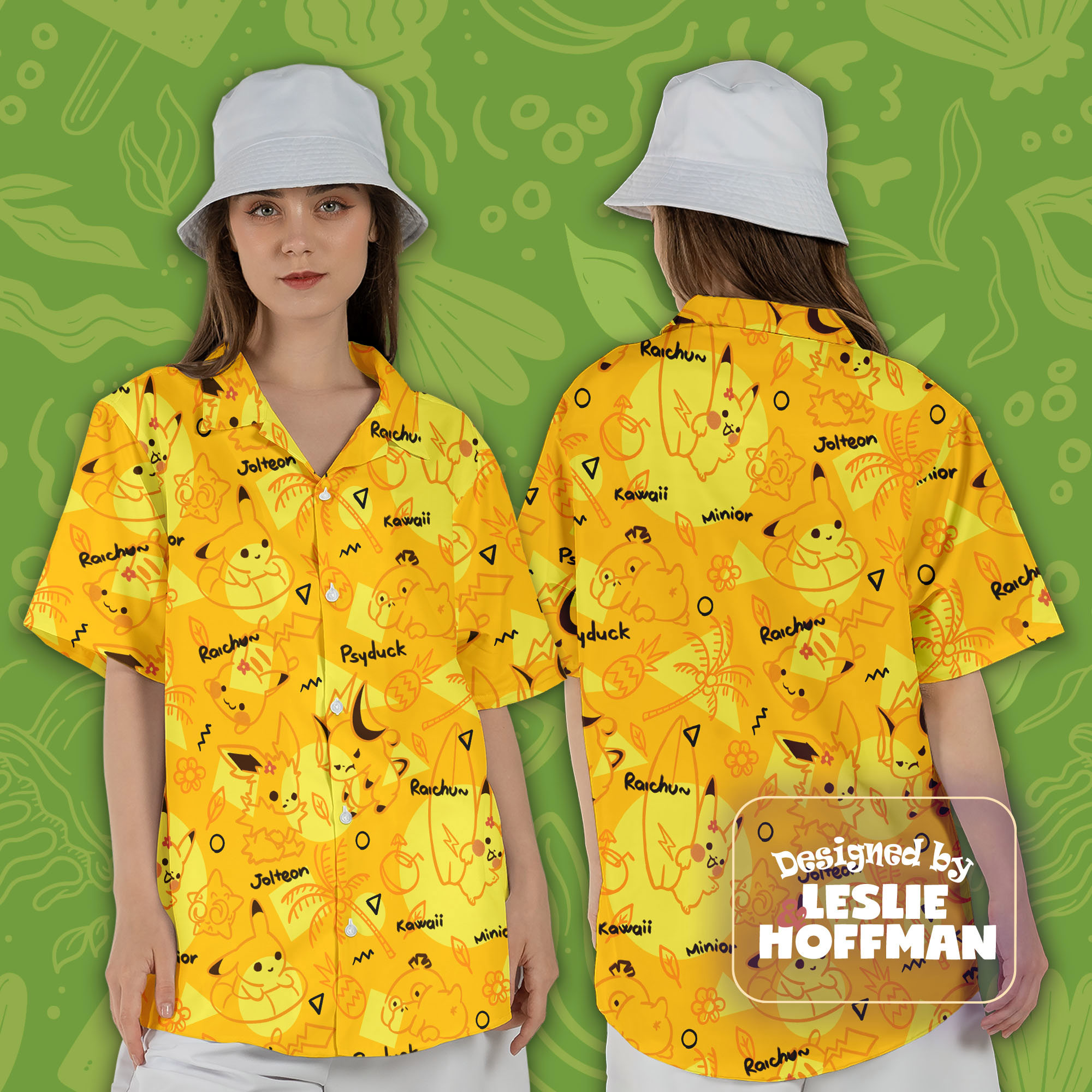 Pikachu Yellow Button Up Shirt - Electric Pokemon Hawaiian Shirt