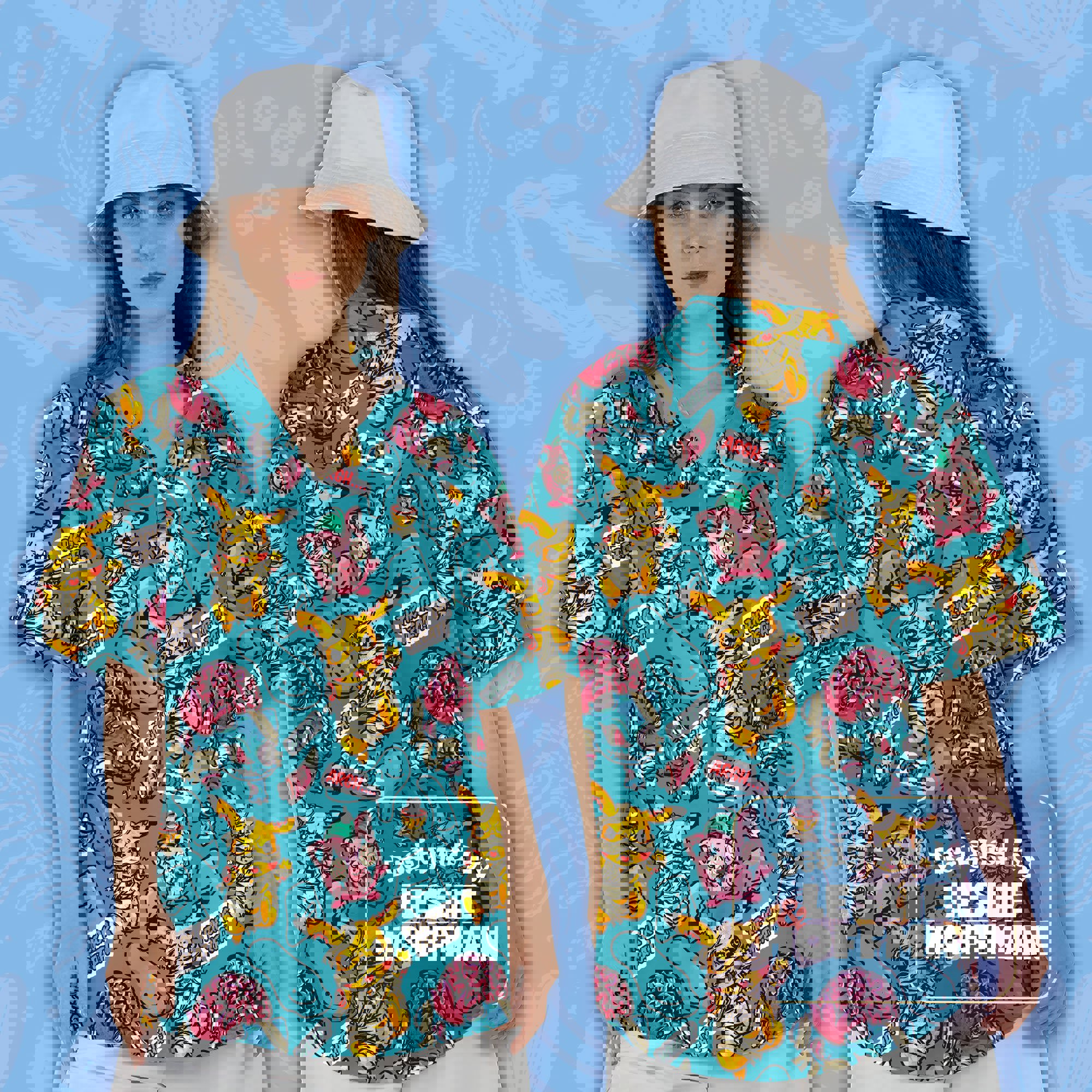 Pikachu Zombie Jocker Blue Button Up Shirt - Electric Pokemon Hawaiian Shirt