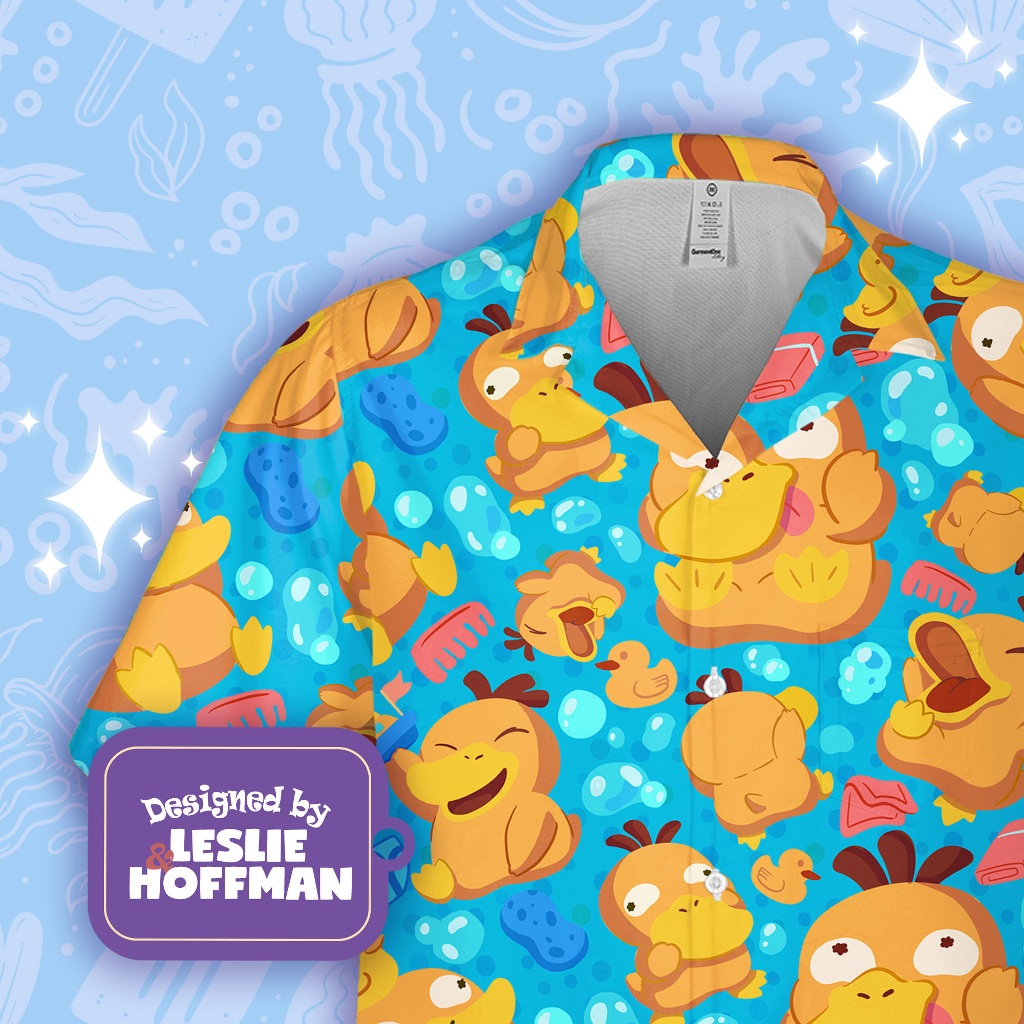 Psyduck Bath Button Up Shirt - Water Pokemon Hawaiian Shirt