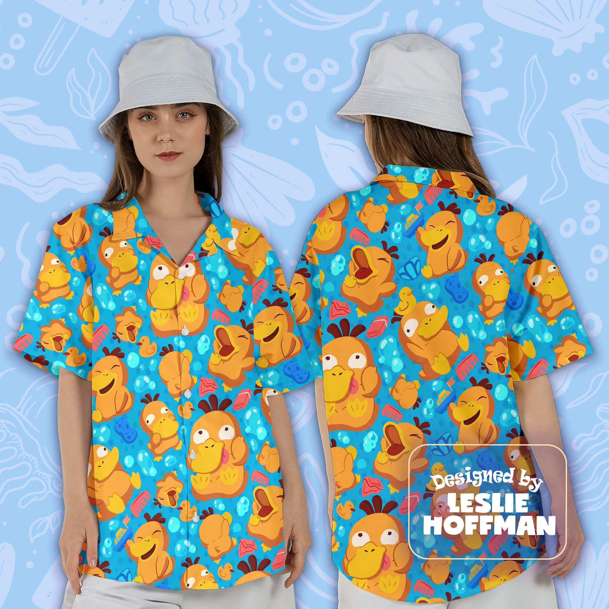 Psyduck Bath Button Up Shirt - Water Pokemon Hawaiian Shirt