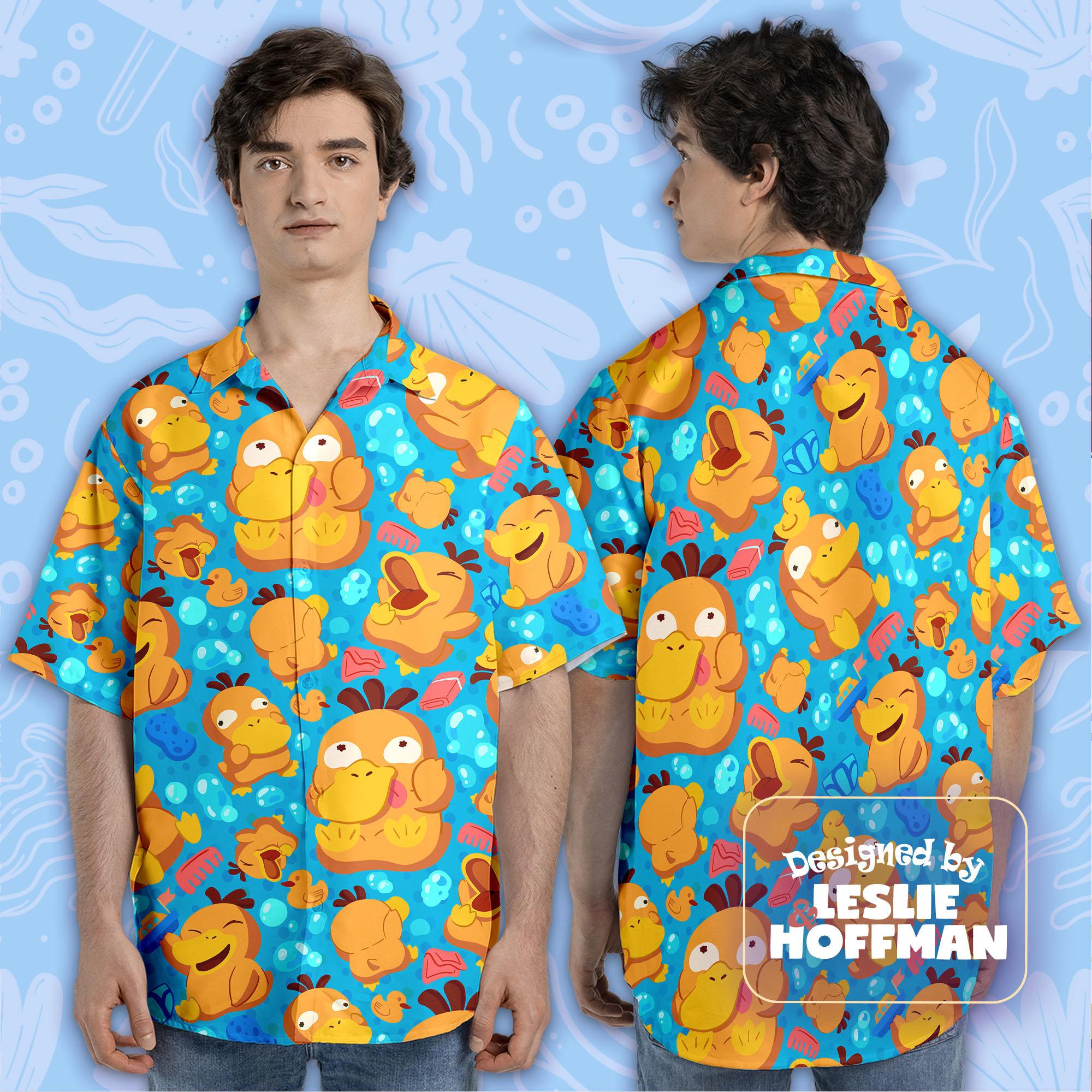 Psyduck Bath Button Up Shirt - Water Pokemon Hawaiian Shirt