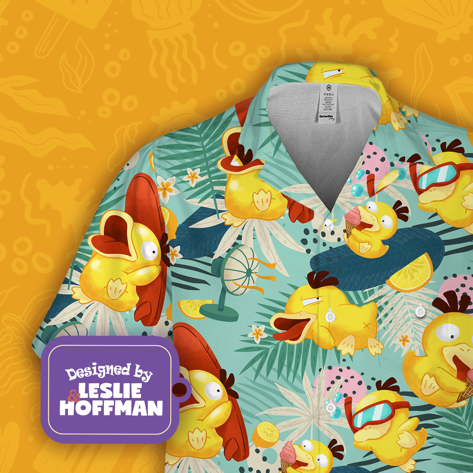 Psyduck Summer Fun Button Up Shirt - Water Pokemon Hawaiian Shirt