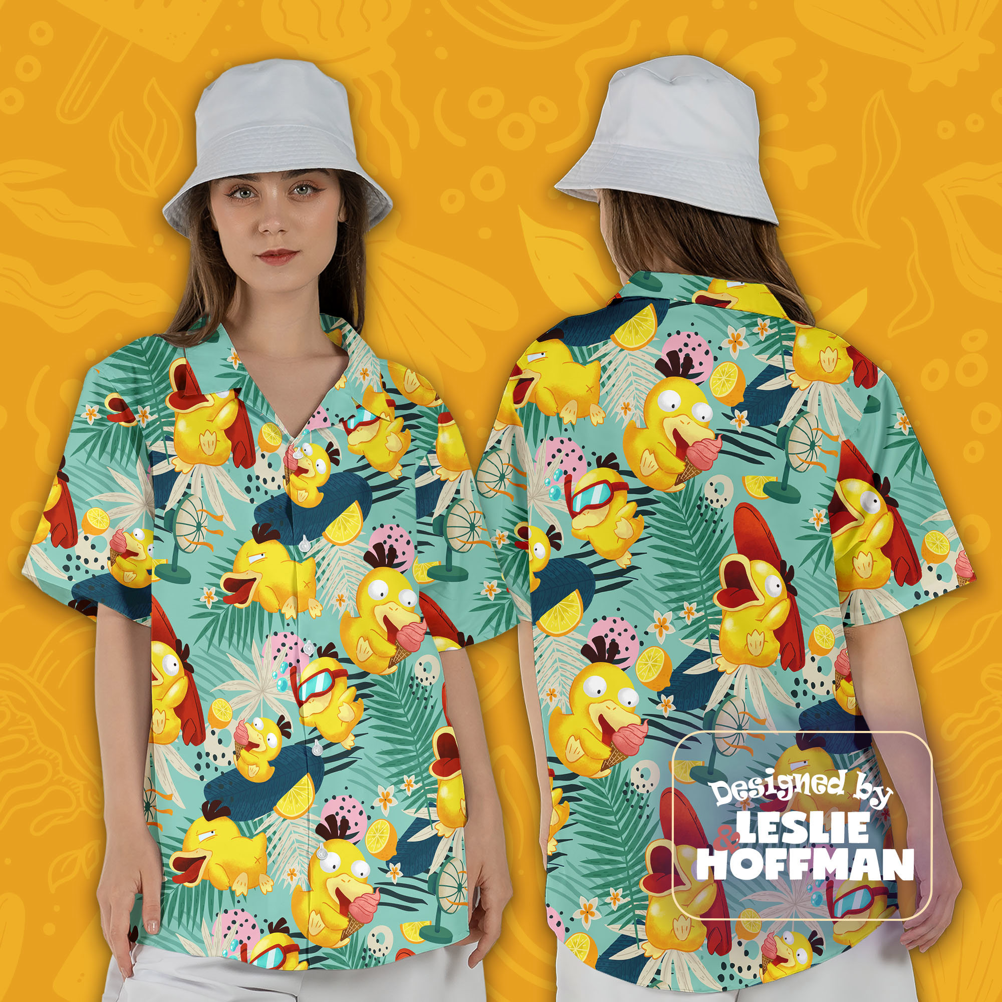 Psyduck Summer Fun Button Up Shirt - Water Pokemon Hawaiian Shirt