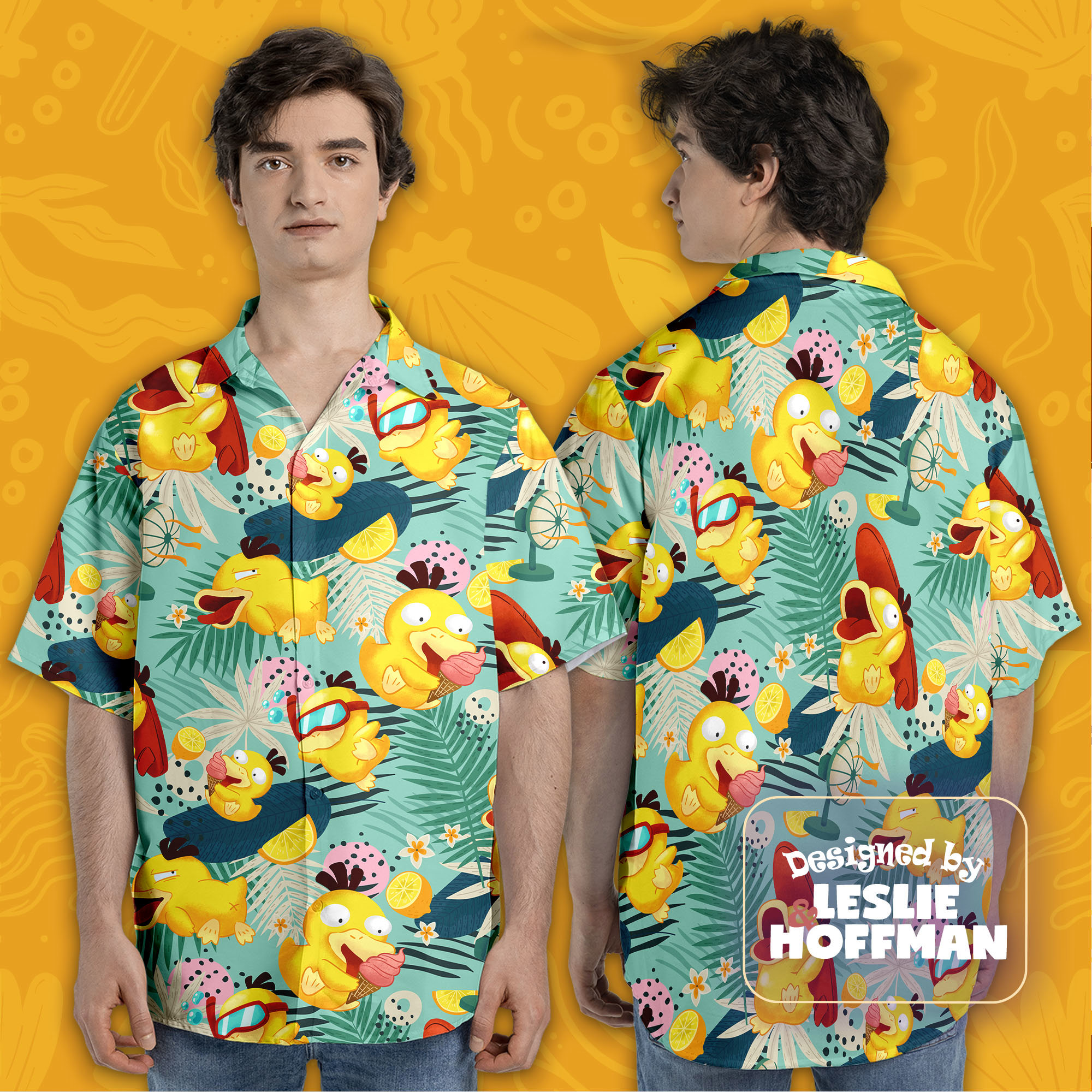 Psyduck Summer Fun Button Up Shirt - Water Pokemon Hawaiian Shirt