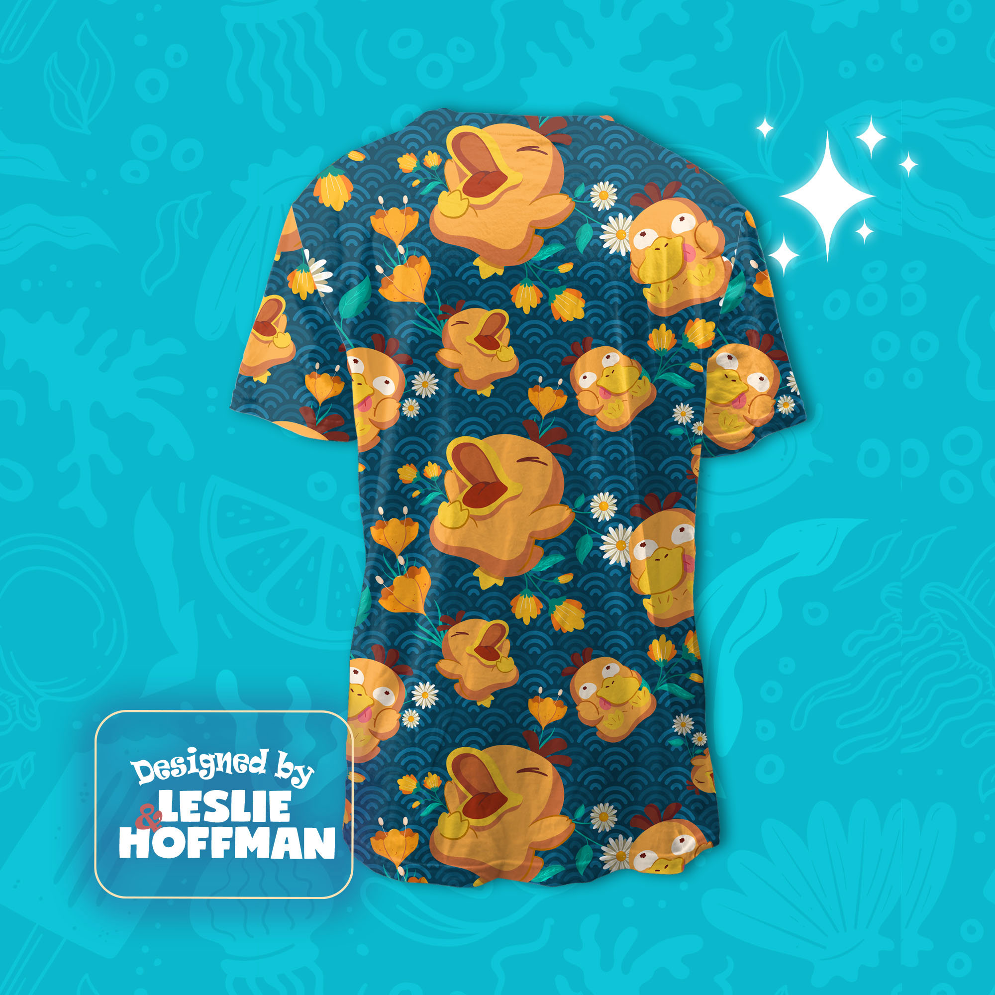 Psyduck Wave Flowers Pokemon Shirts