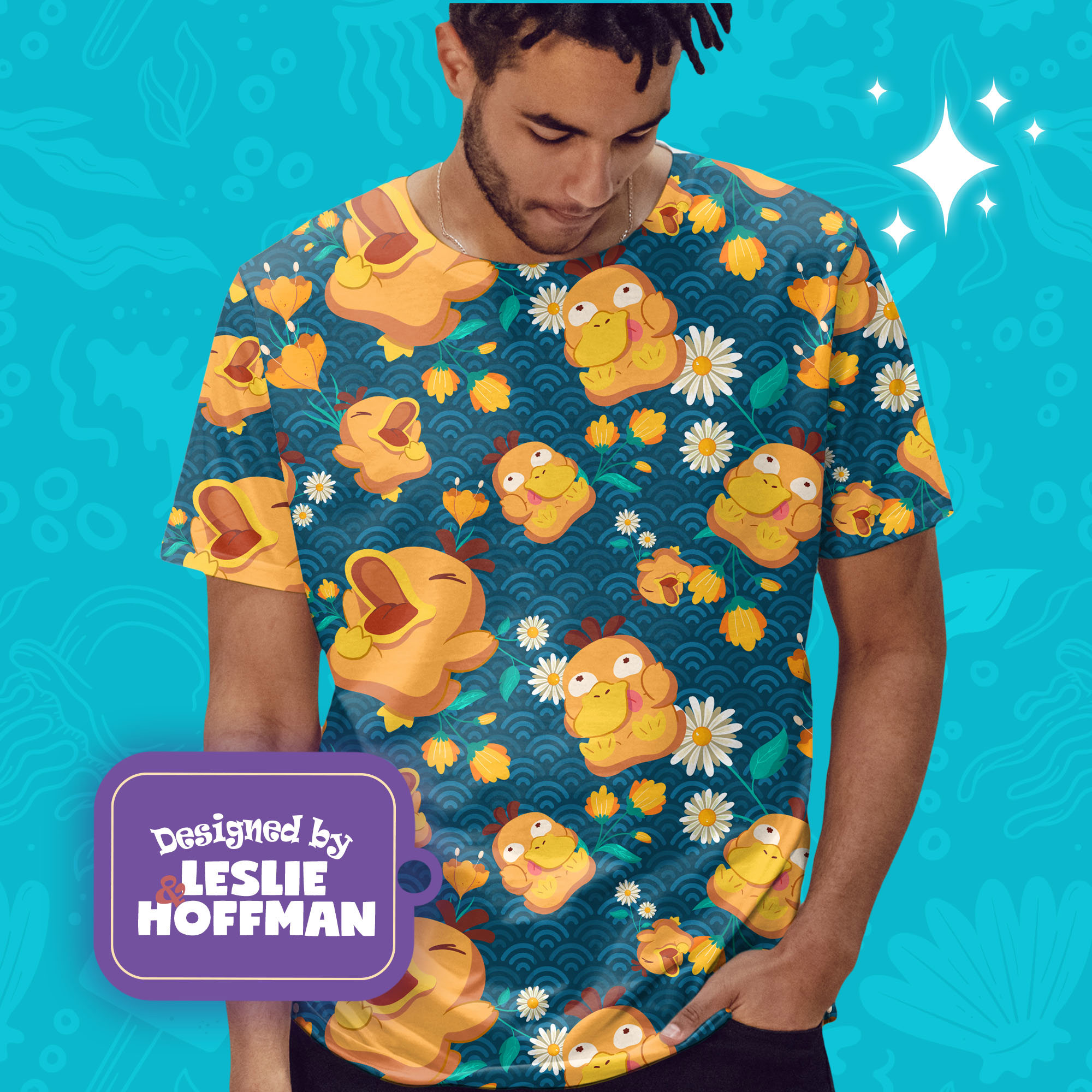 Psyduck Wave Flowers Pokemon Shirts