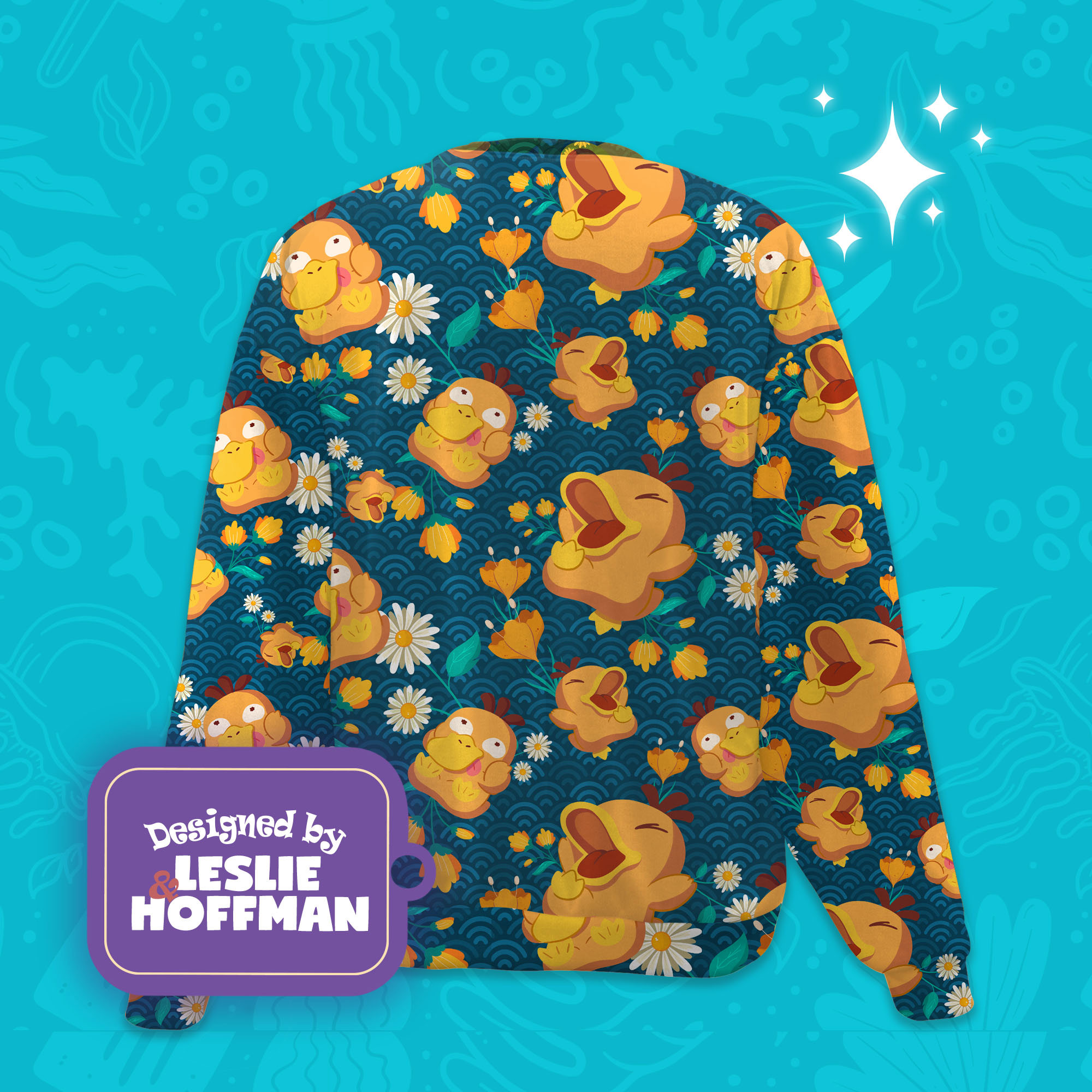 Psyduck wave flowers pokemon sweater pokemon sweatshirt
