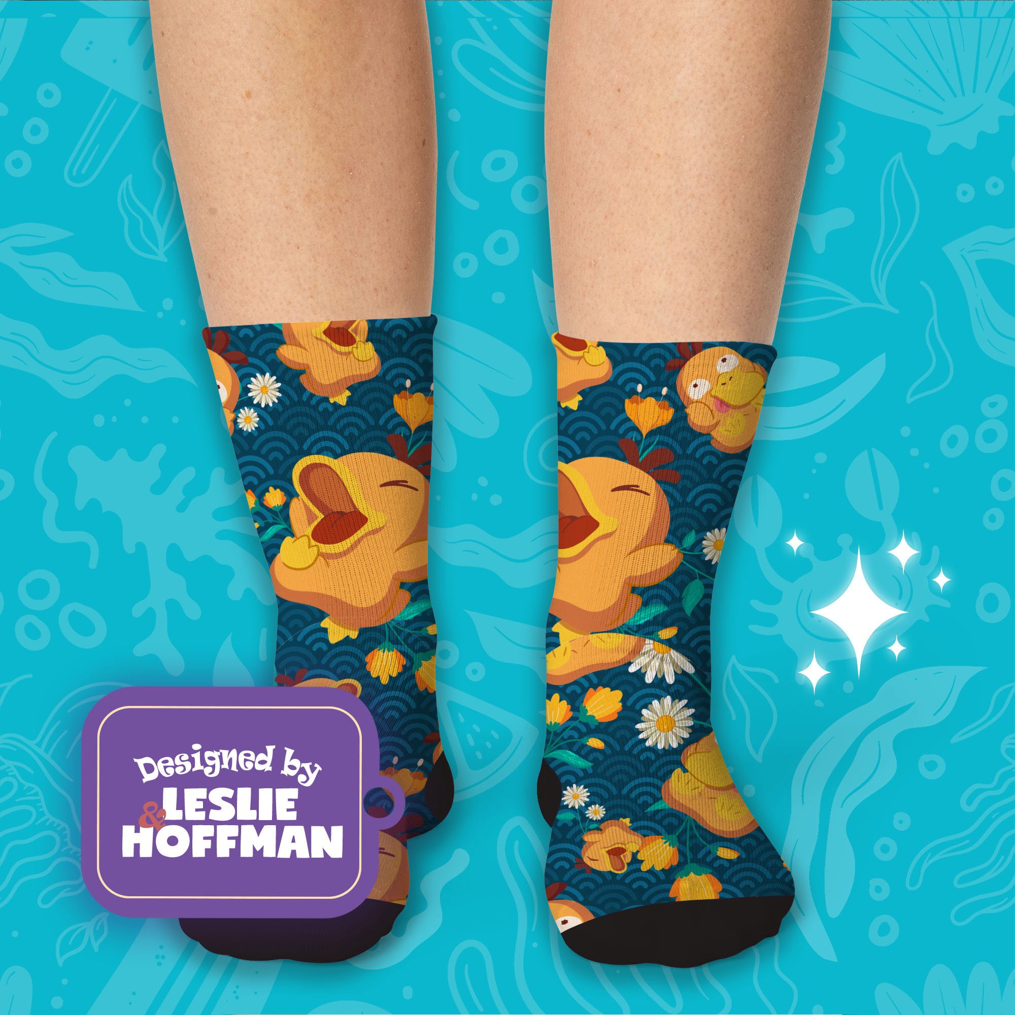 Psyduck Wave Flowers Socks Pokemon Gifts Socks