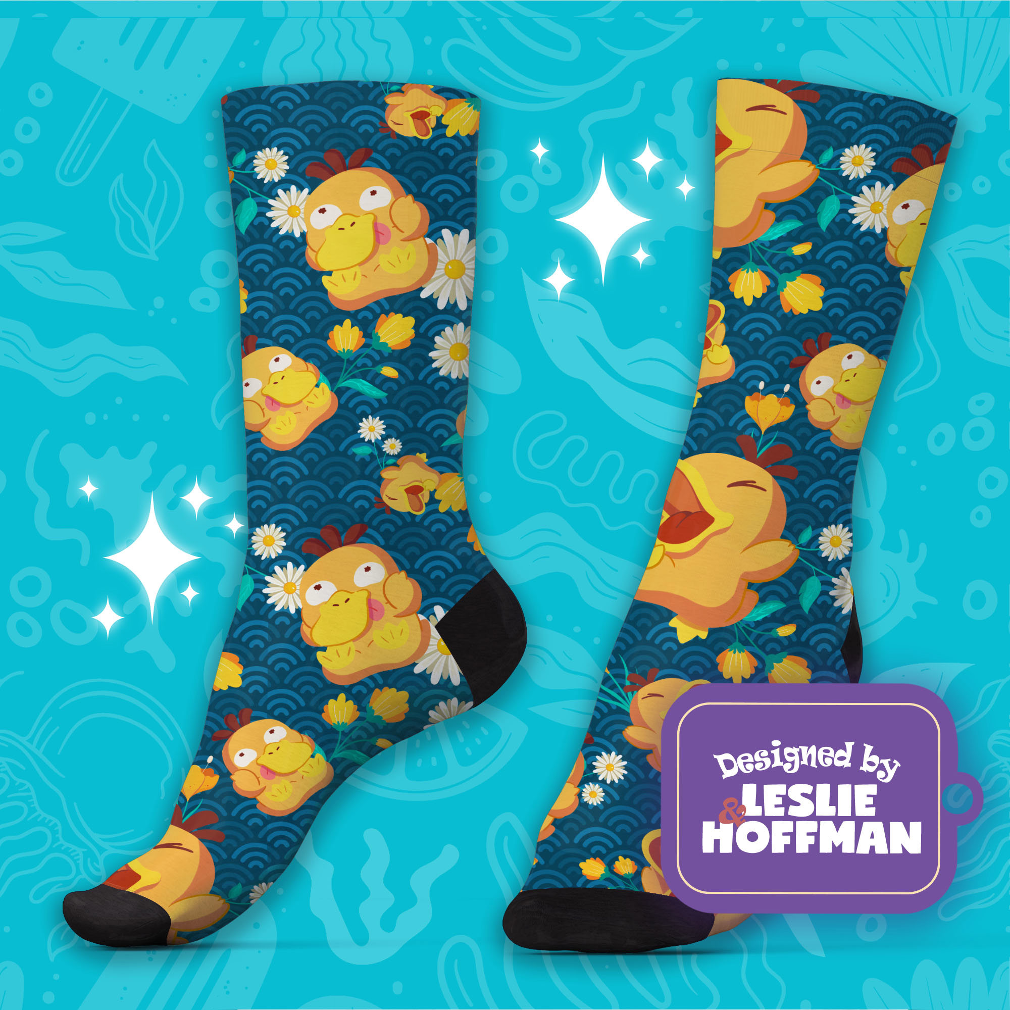 Psyduck Wave Flowers Socks Pokemon Gifts Socks