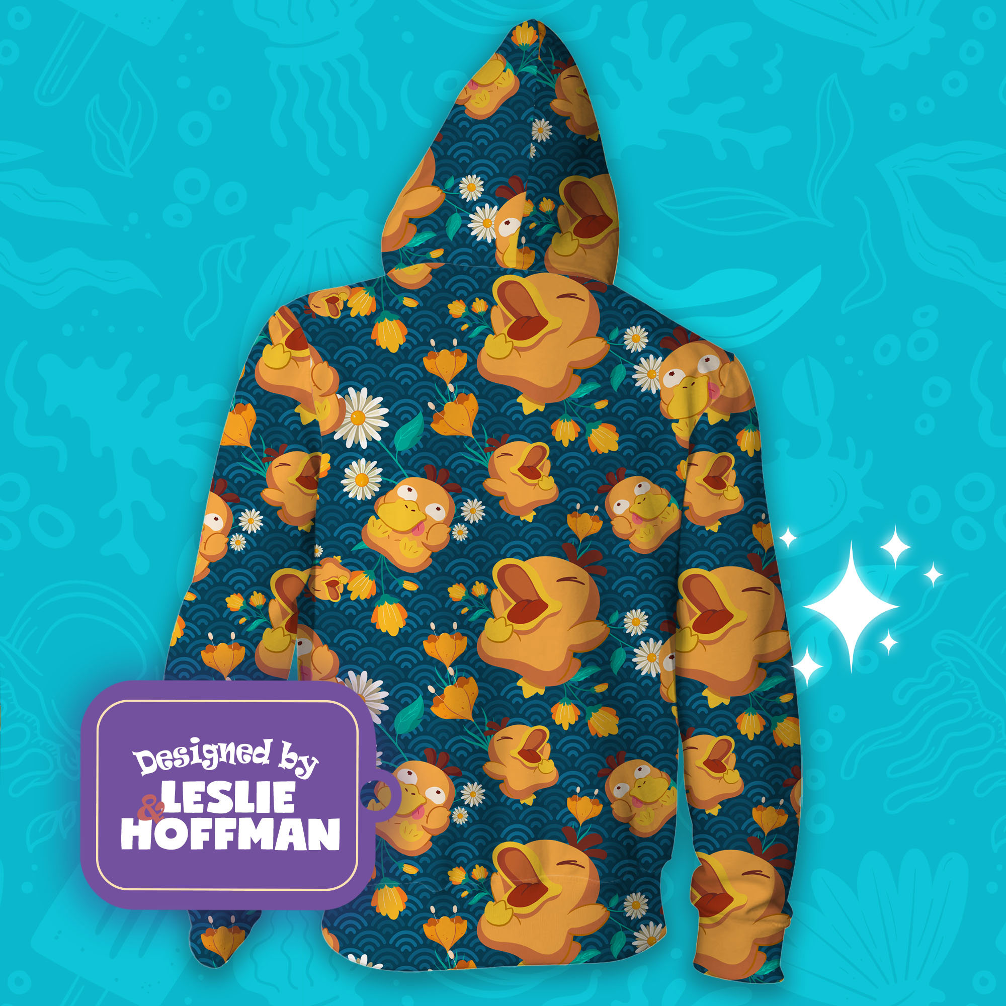 Psyduck wave flowers water pokemon hoodie