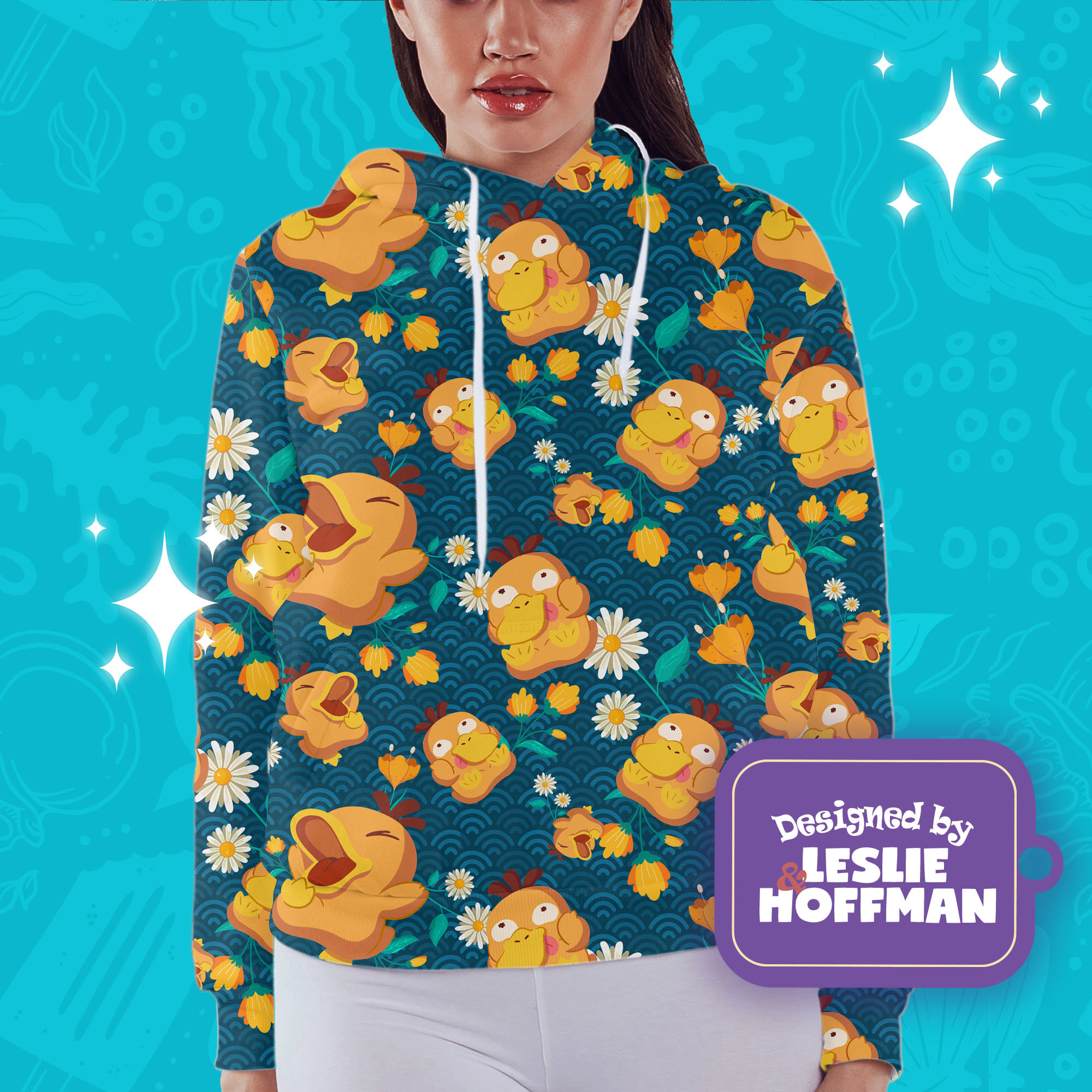 Psyduck wave flowers water pokemon hoodie